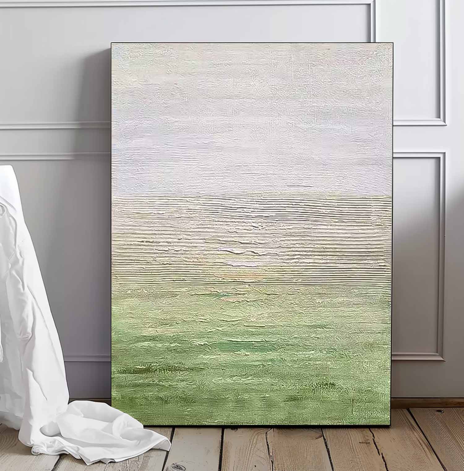 Large Wall Art Texture Minimalist Green Gradient Canvas Oil Painting Abstract Original framed Artwork