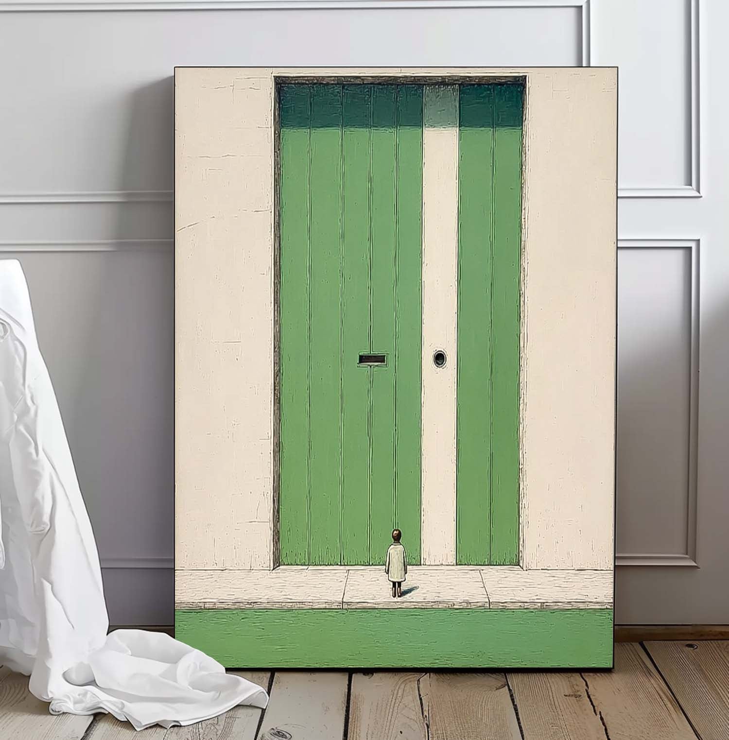 Abstract Acrylic painting Large Architectural Door Painting Framed Original Green Doorway Wall Art