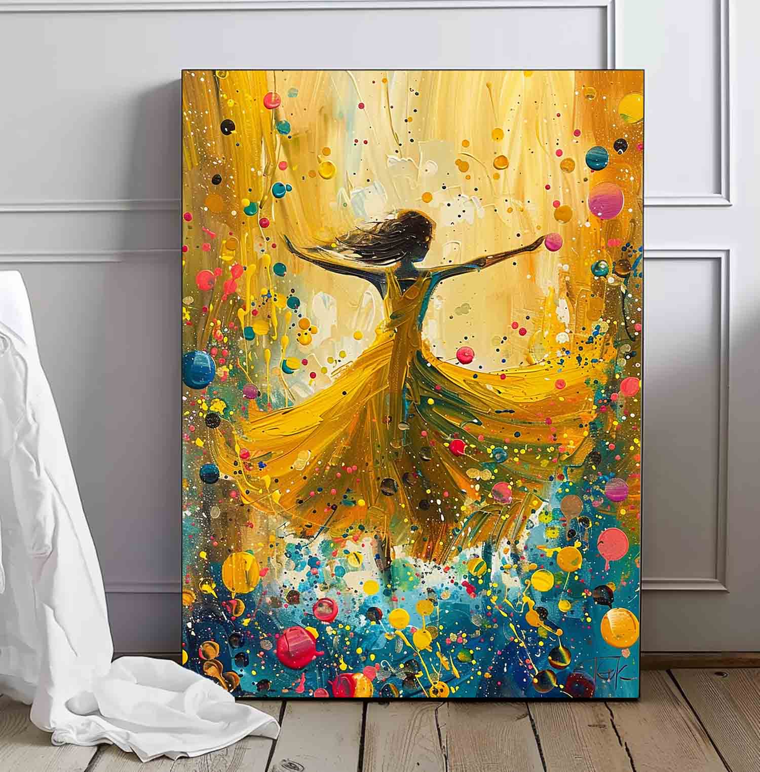 Original Exquisite Ballet Girl Wall Art Large Multicolor Girl Painting Framed Colorful Artwork Gift