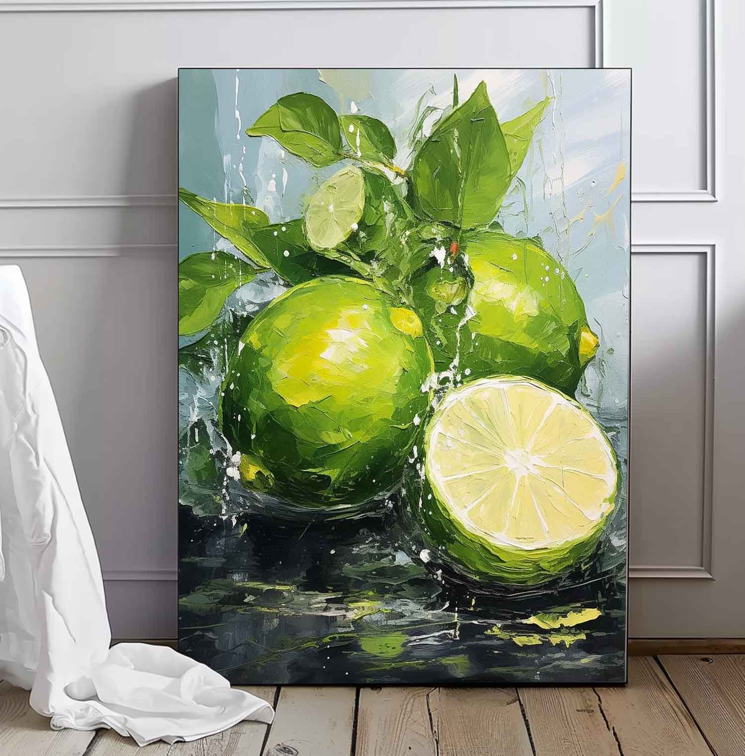 Abstract Still Life Painting On Canvas Large Lime Original Artwork Colorful Fruit Acrylic Painting Gift