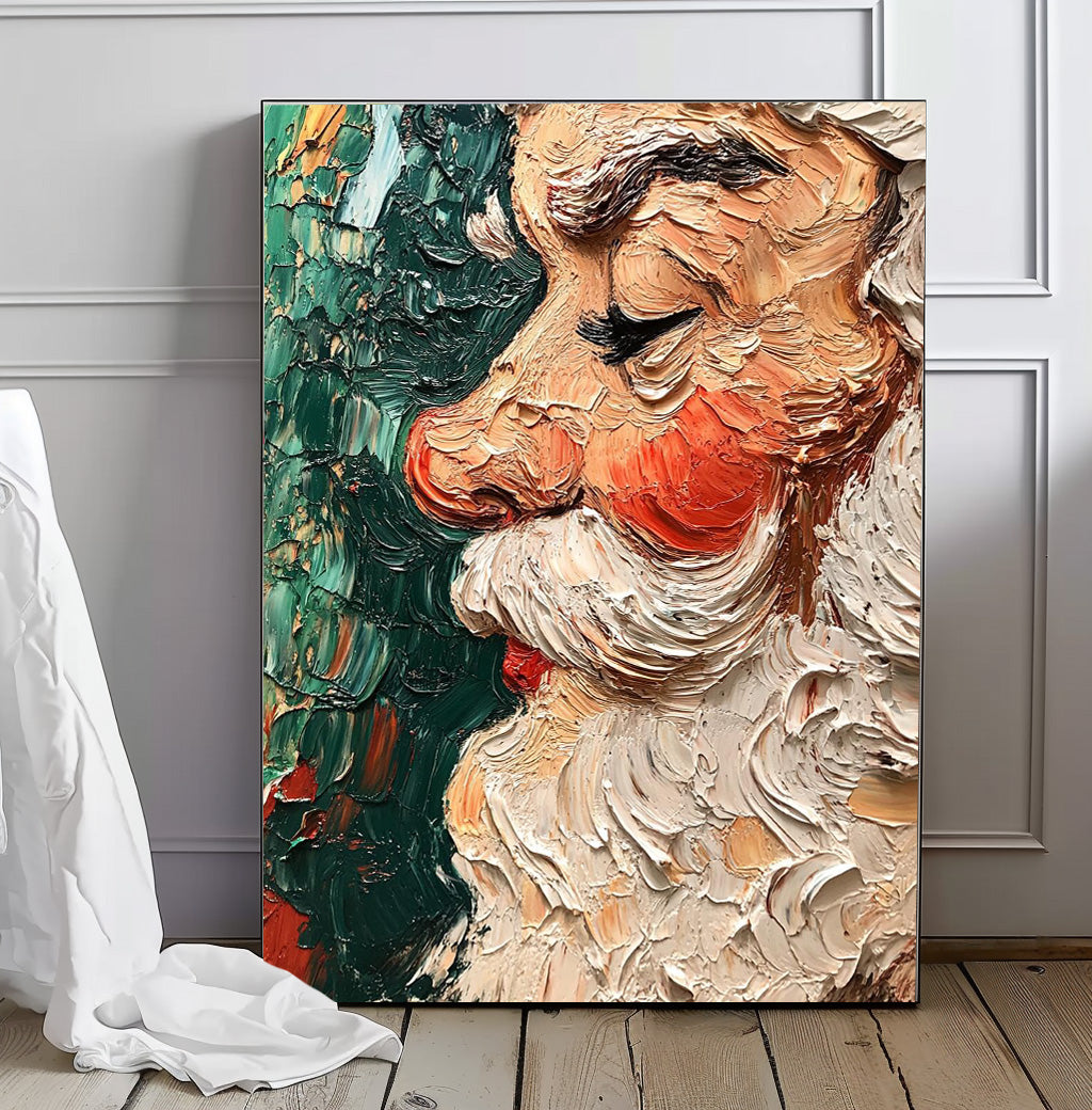 Large Christmas Wall Art Vintage Santa Claus Christmas Tree Texture Cute Santa Xmas Profile painting Holiday Decor