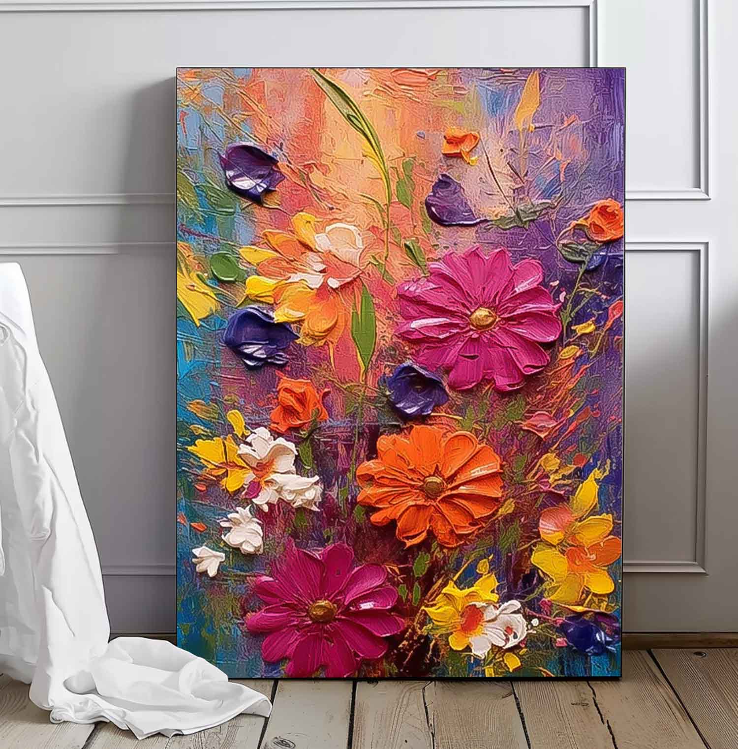 Original Floral Painting Abstract Flower Acrylic Painting On Canvas Boho Wall Decor Large Textured Wall Art Custom Home Decor