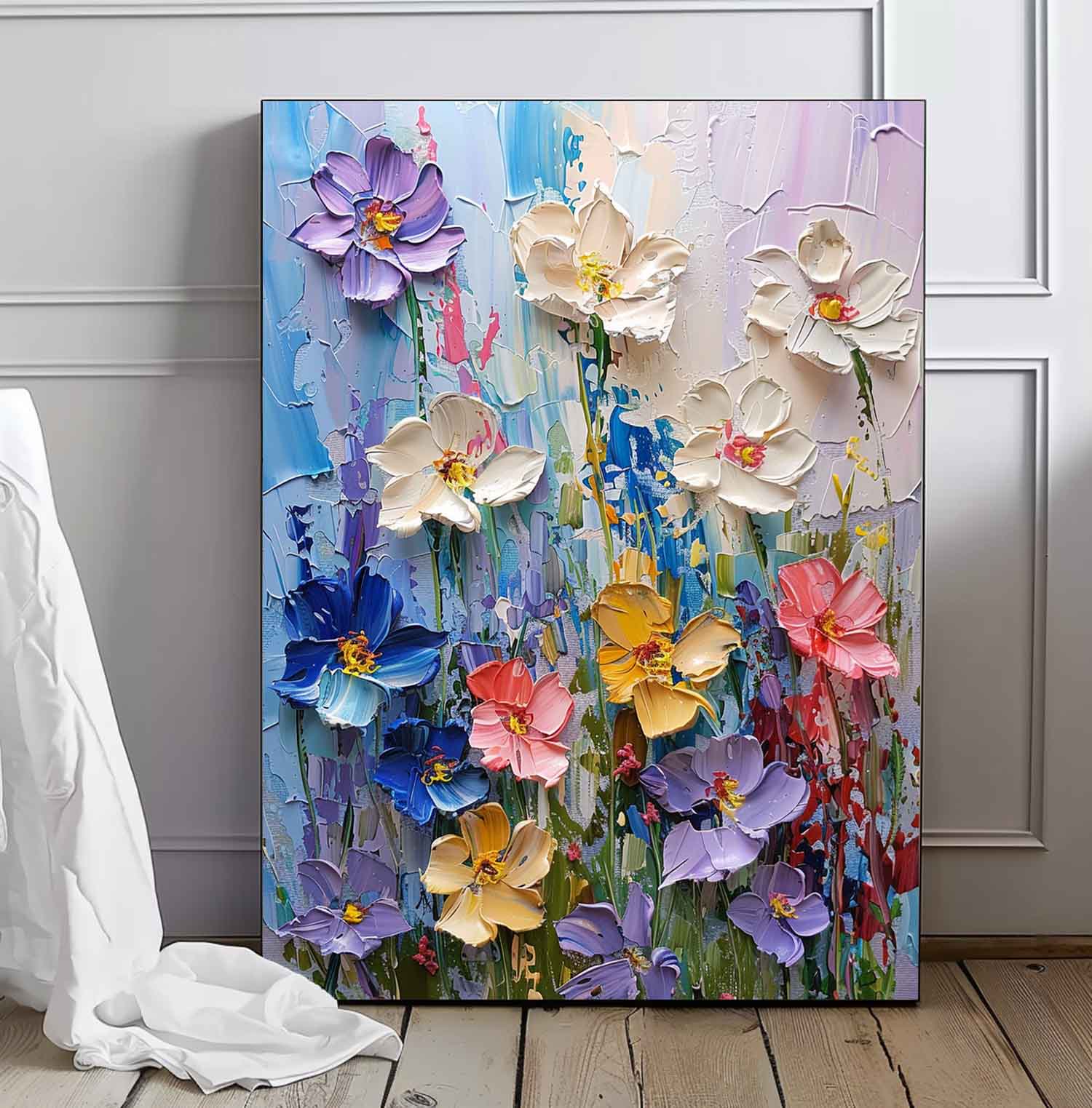 Original Floral Painting Abstract Flower Acrylic Painting On Canvas Large Lovely Textured Art Home Decor