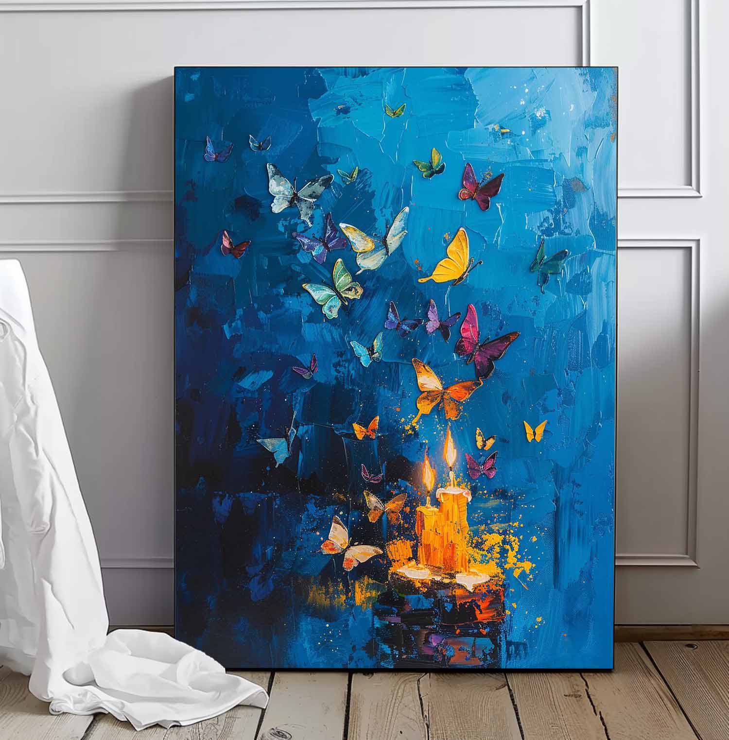 Original Artwork Abstract Still Life Painting Butterfly By Candlelight Acrylic Painting On Canvas Home Decor