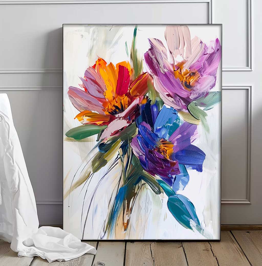 Large Original Thick Texture Contemporary Flowers Artwork Abstract Colorful Flower Oil Painting on Canvas