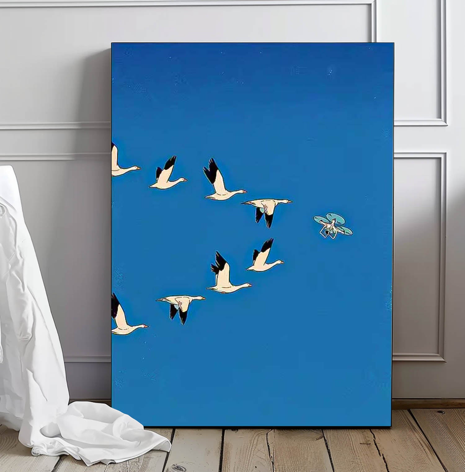 French Hand-Painted Oil Painting Large Wall Art Minimalist Wild Geese Abstract Canvas Oil Painting