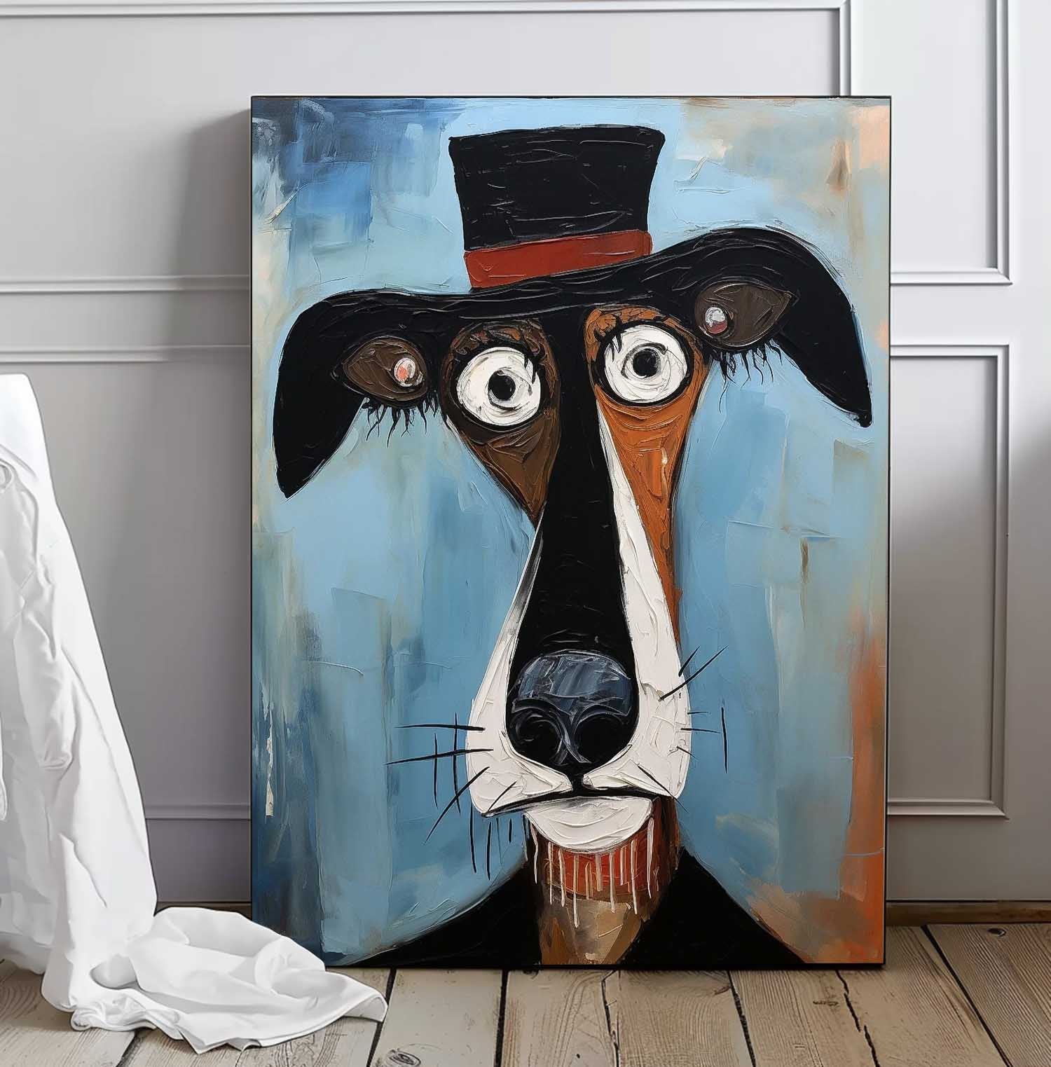 Puppy In A Hat Large Artwork Abstract Cute Dog Acrylic Painting Color Modern Oil Painting Home Decor