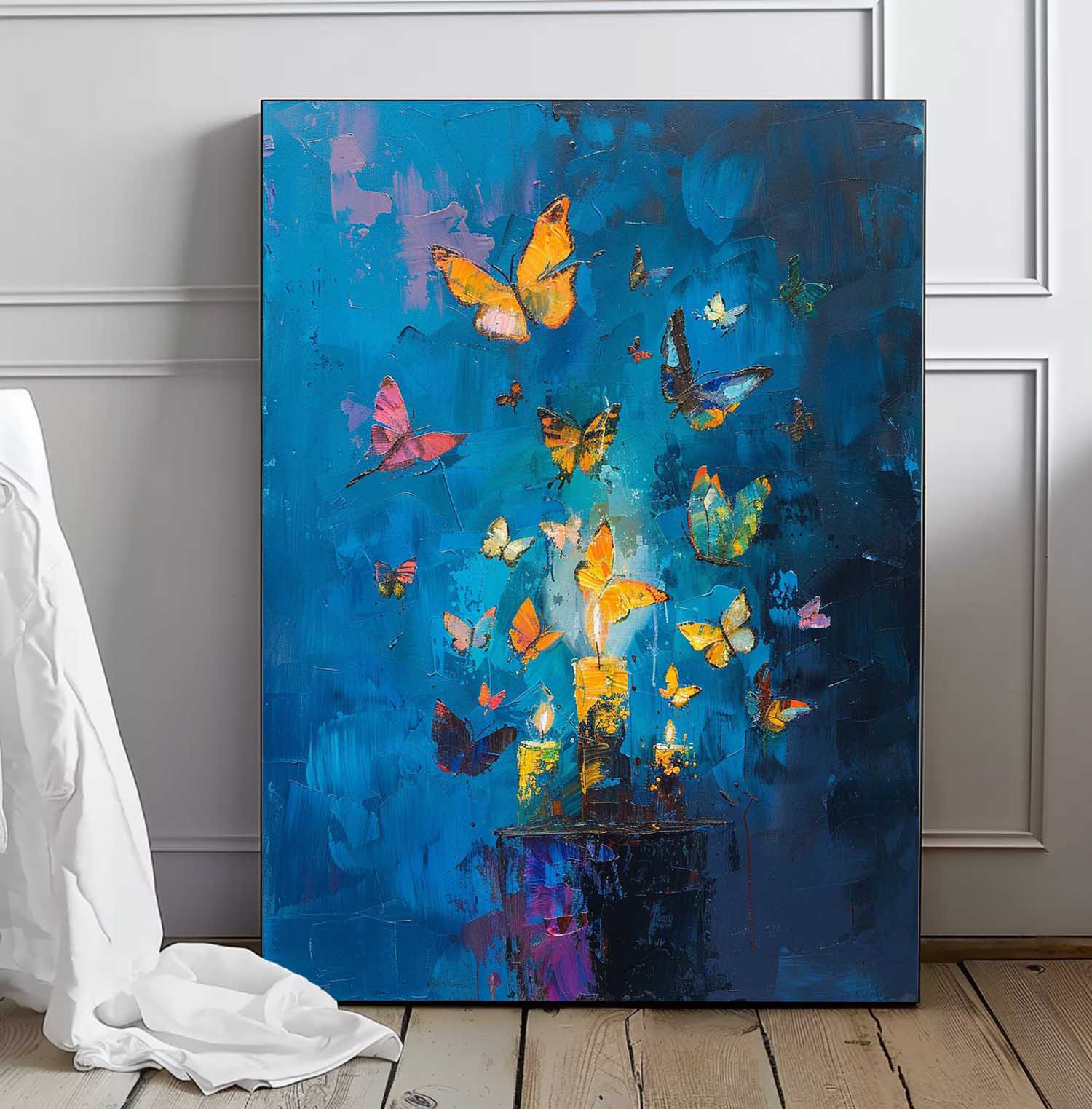 Original Artwork Abstract Still Life Painting Butterfly By Candlelight Acrylic Painting On Canvas For Living Room