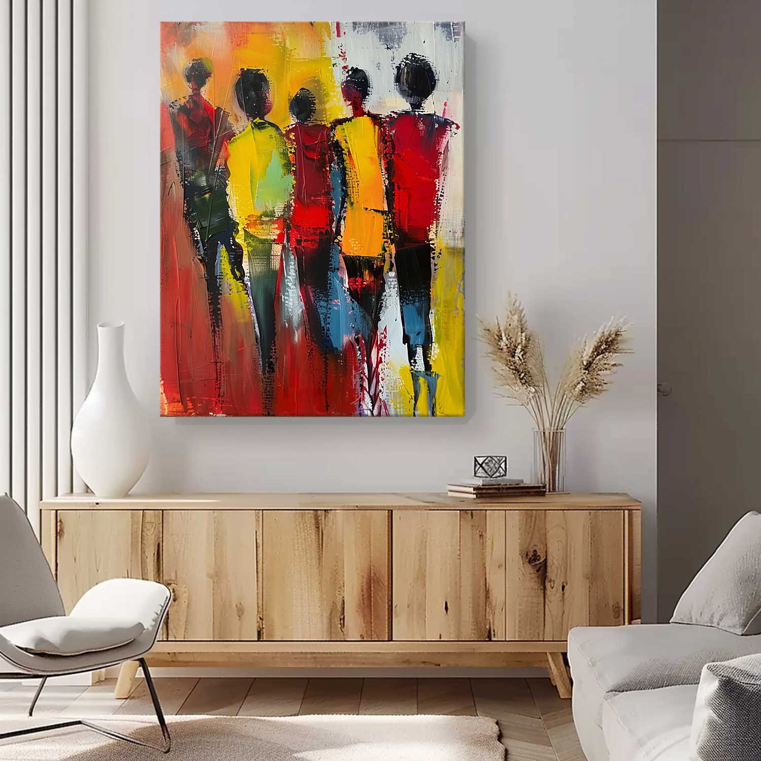 Bright Colors Character Outline Painting Original Abstract Wall Art Large Human Painting Framed Artwork