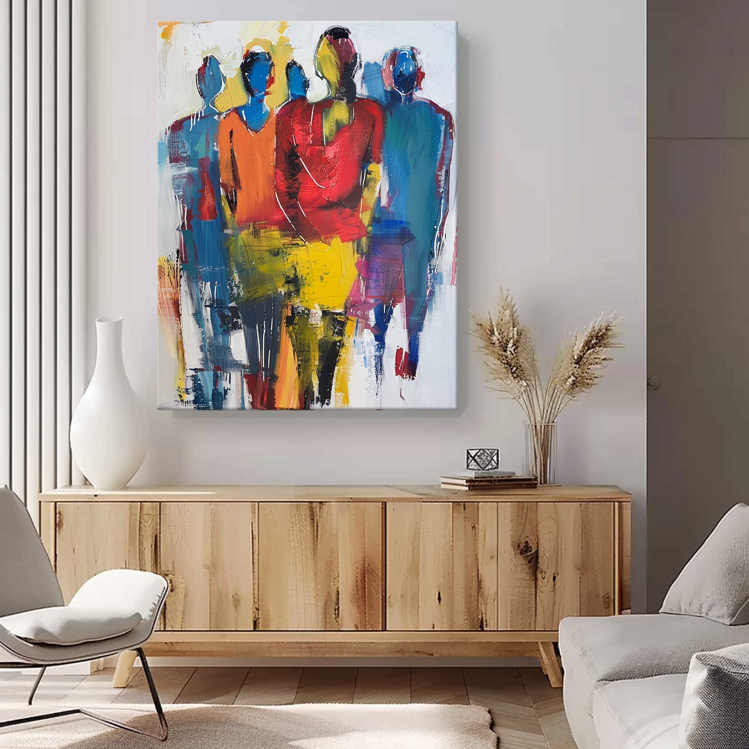 Original Colorful Abstract Wall Art Character Outline Painting Large Human Painting Framed Artwork