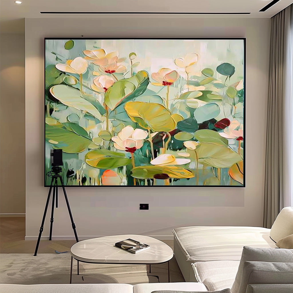 Big Flower Texture Artwork Original Abstract Green Leaves Oil Painting On Canva For Living Room Decor Gift