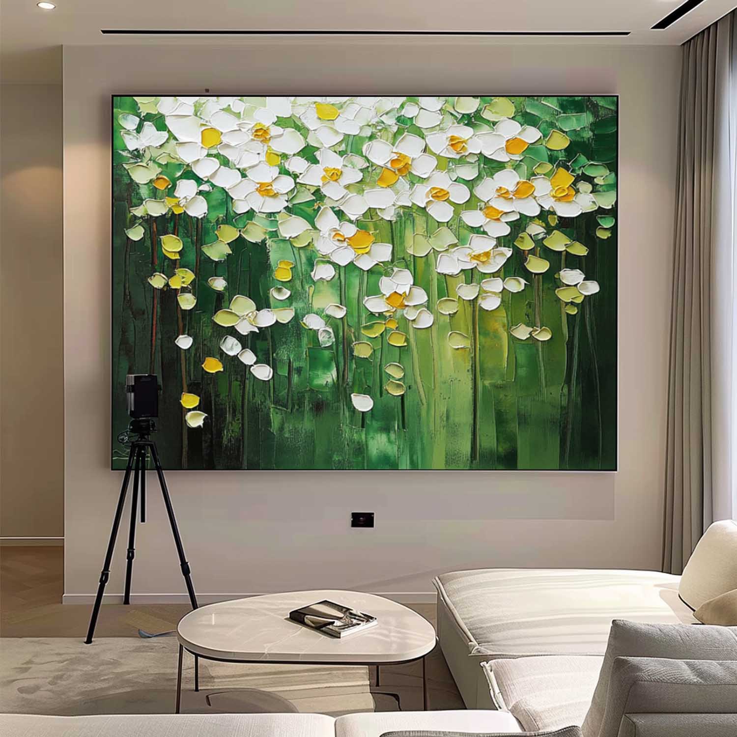 Horizontal Flower Beauty Texture Artwork Original Abstract Green Oil Painting On Canvas Home Decor Gift