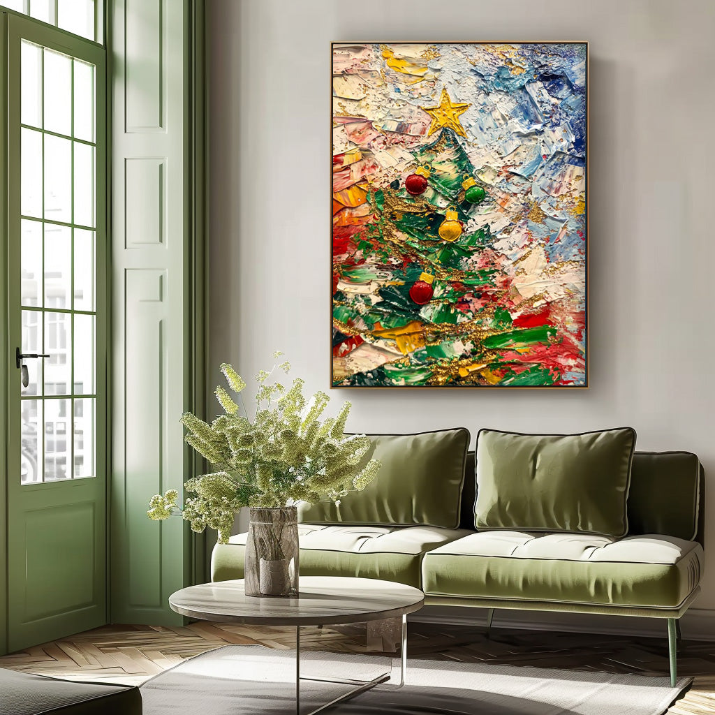 Colorful Acrylic Painting Original Christmas Tree Painting Texture Abstract Christmas Tree Art Home Decor
