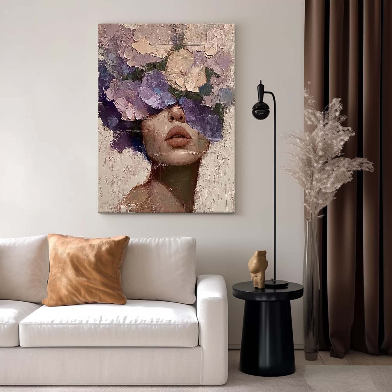 Beautiful Flower Woman Painting Texture Flower Girl Canvas Art Large Contemporary Figurative Art