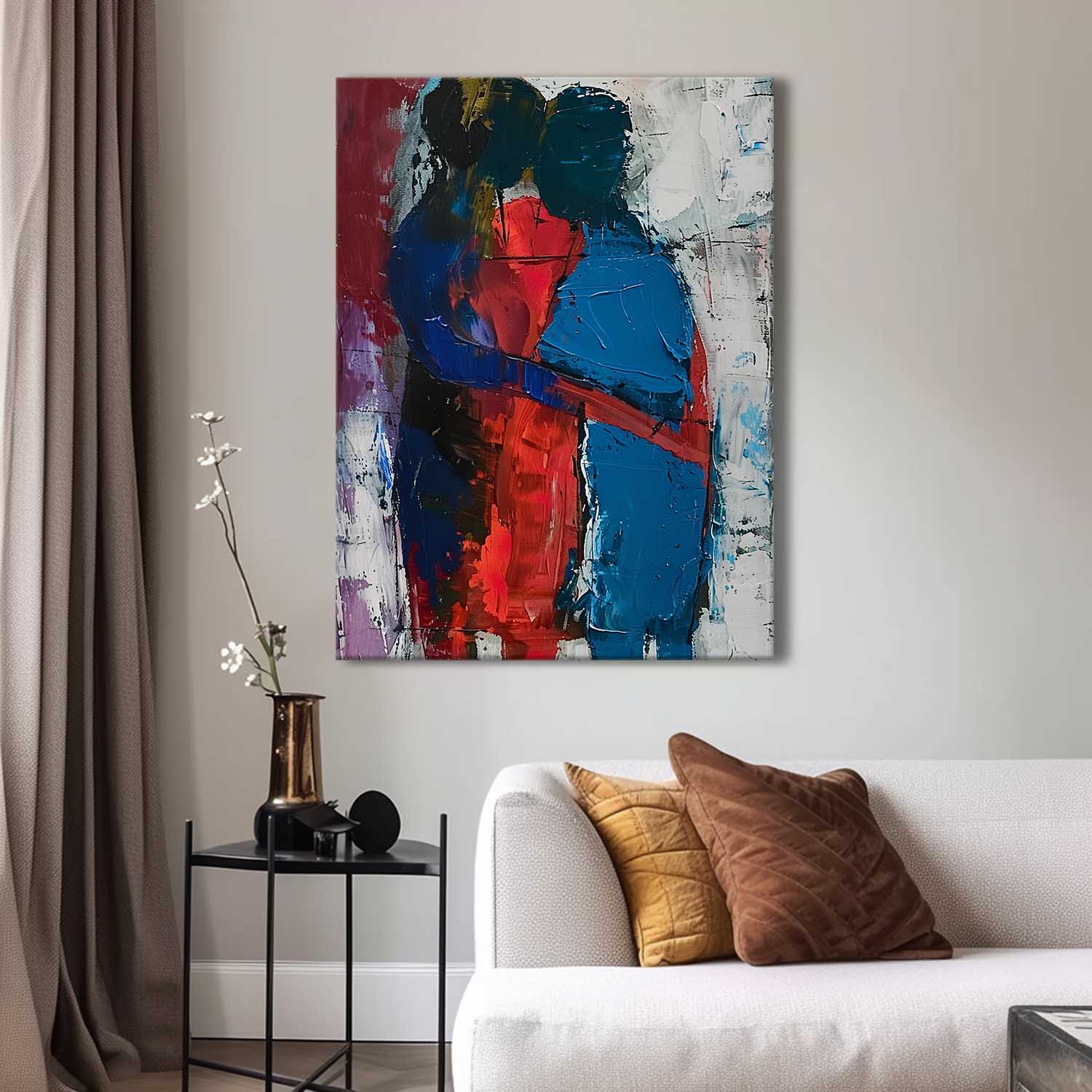 Original Abstract Embrace Wall Art Character Outline Painting Big Human Painting Framed Dark Series Artwork