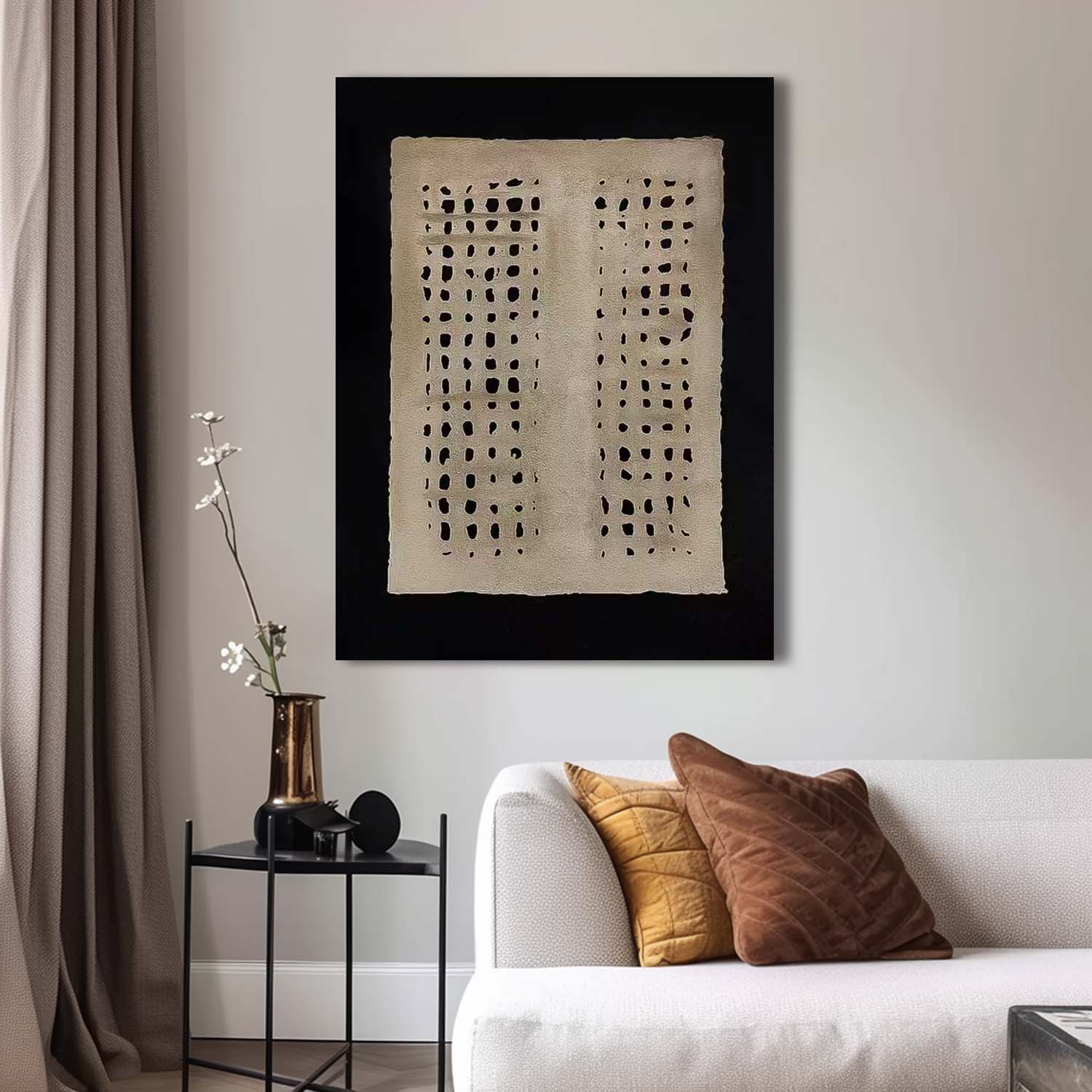 Minimalist Wabi-Sabi Wind Canvas Oil Painting Abstract Acrylic Painting Original Beige And Black Artwork