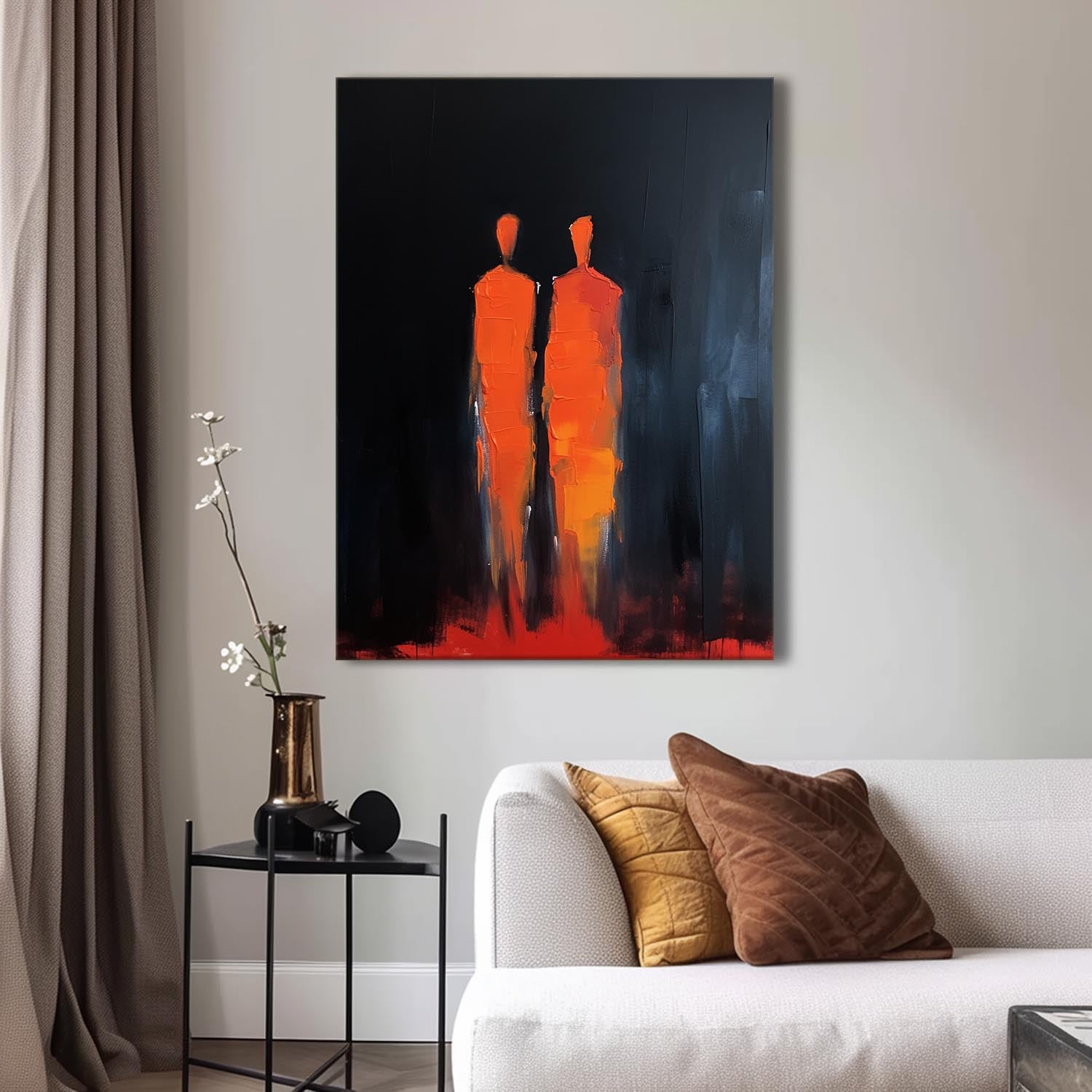 Warm Color Original Abstract Wall Art Big Contour Acrylic Painting Character Outline Painting Framed Artwork