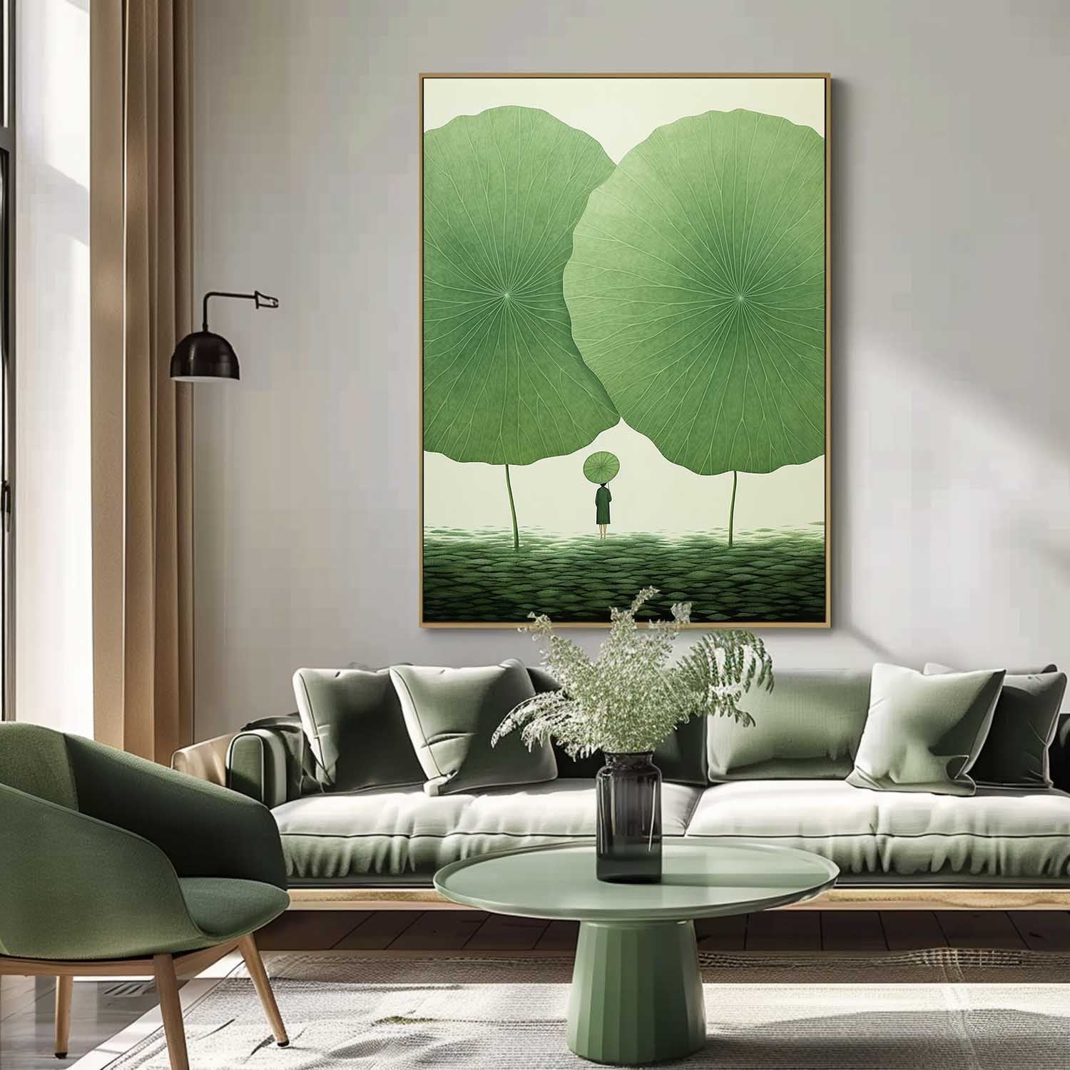 Original Modern Leaf Artwork Abstract Lotus Leaf Oil Painting On Canvas Floral illustration Wall Art Home Decor