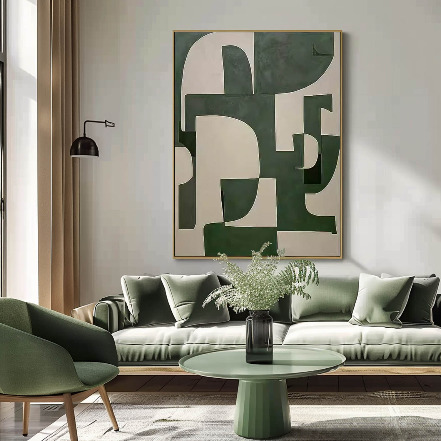 Original Minimalist Artwork Large Green Geometric Wall Art Texture Abstract Canvas Oil Painting