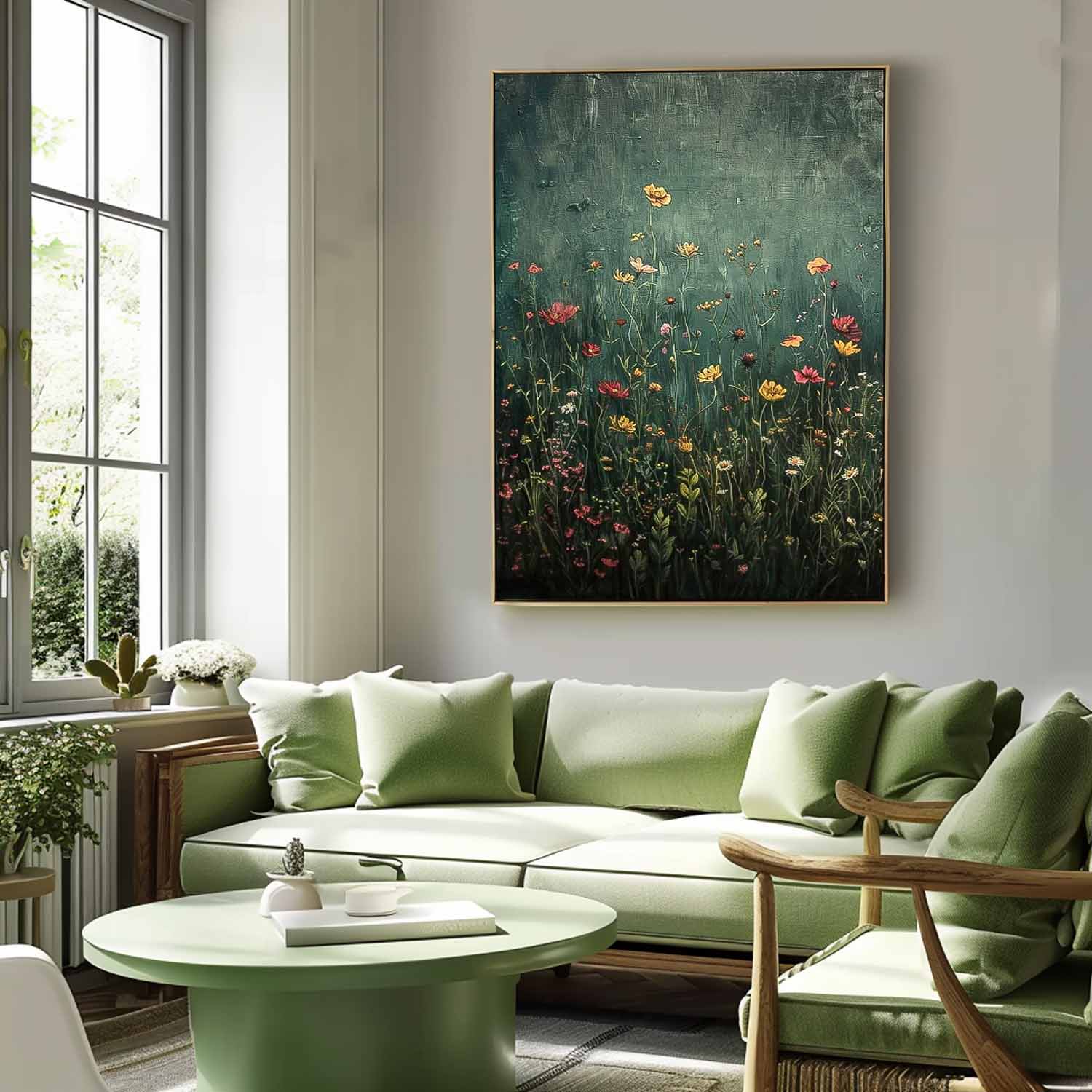 Abstract Flower Oil Painting On Canvas Beautiful colorful Flowers Artwork Big Original Texture Framed