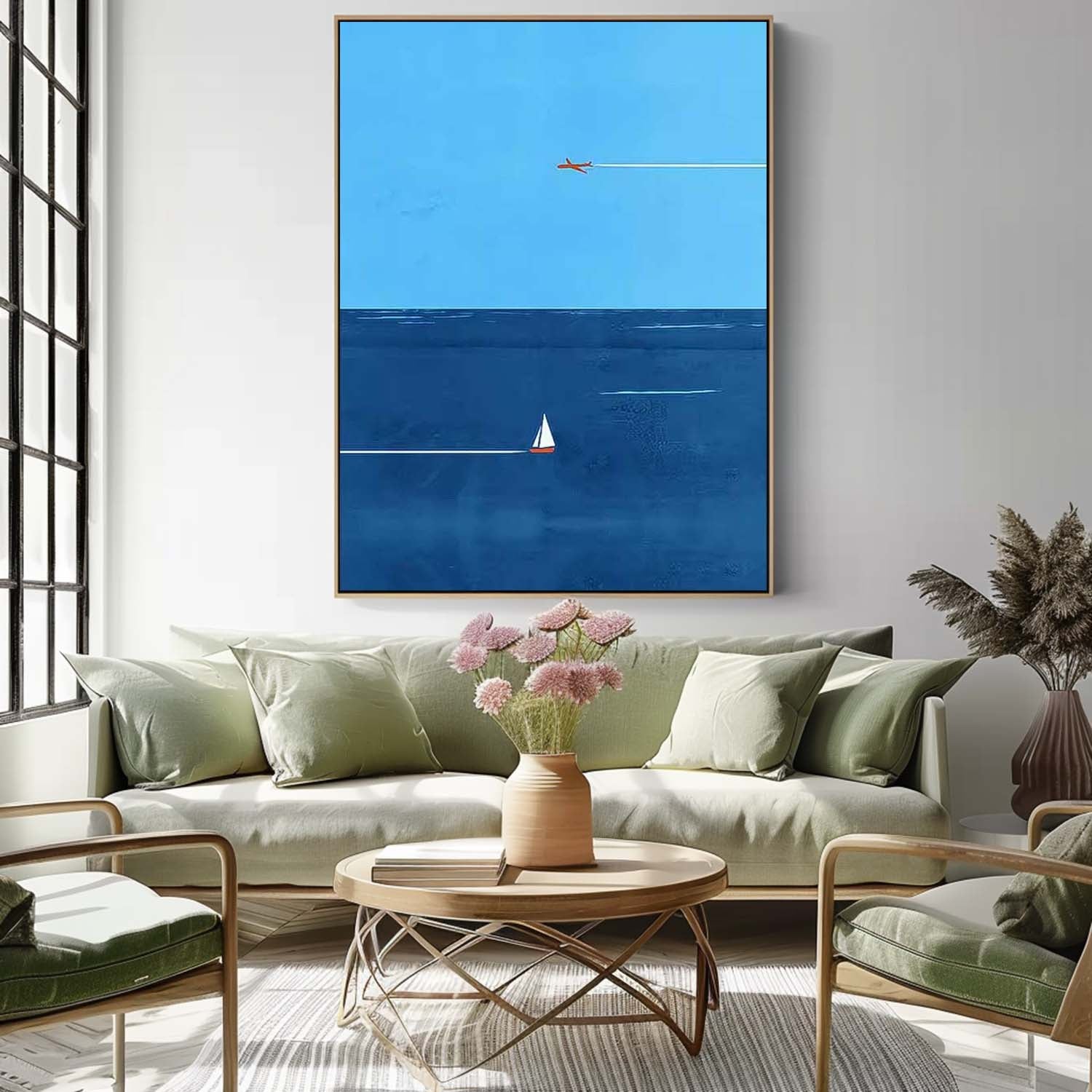 Blue Minimalist Canvas Oil Painting Large Maritime Abstract Acrylic Painting Original Living Room Wall Art