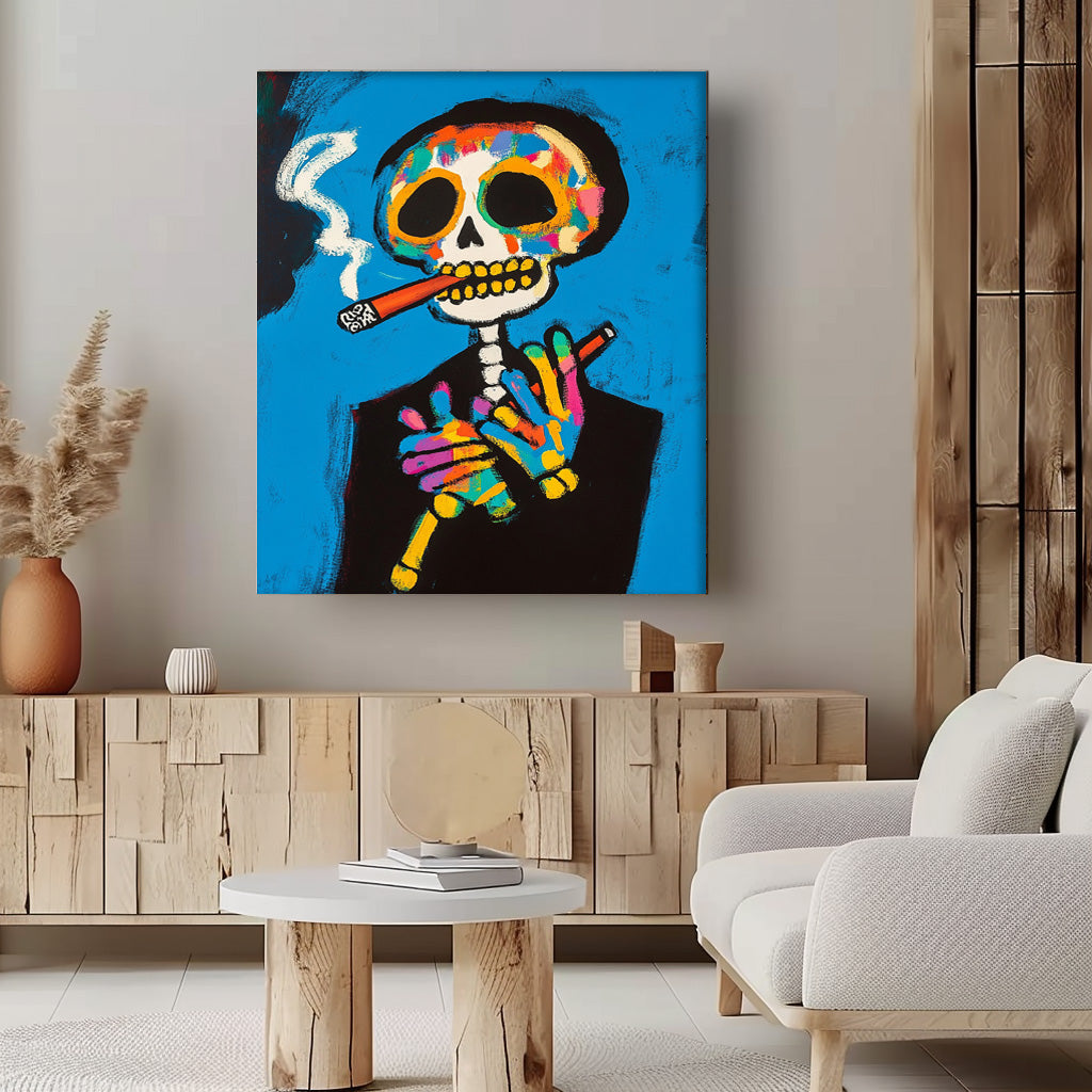 Lovely Skeleton Painting Colorful Original Abstract Wall Art Large Acrylic Painting Framed Unique Home Decor