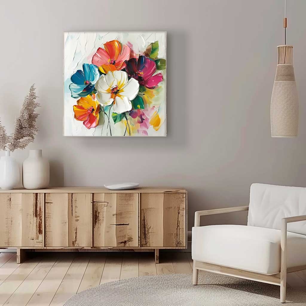 Lovely Colorful Original Flowers Abstract Wall Art Thick Texture Acrylic Painting Modern Floral Oil Painting Canvas