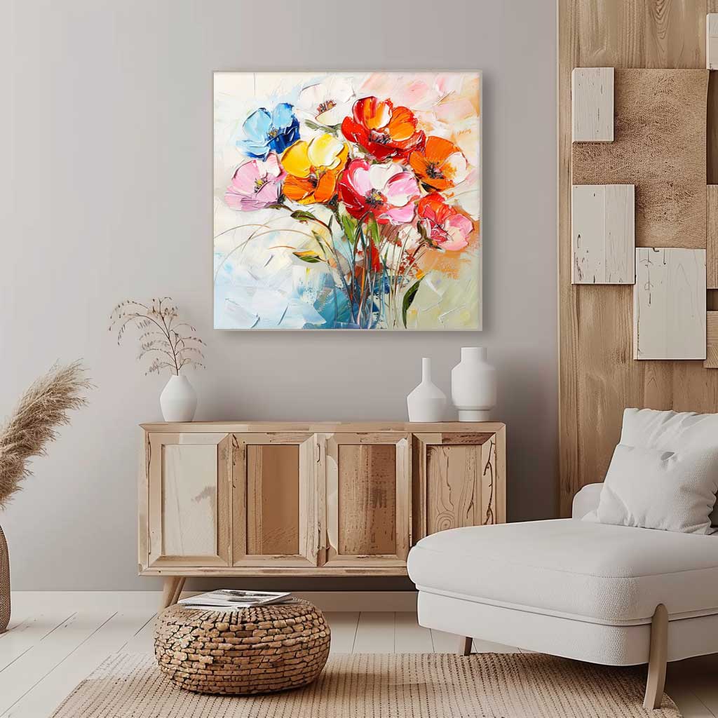 Thick Texture Acrylic Painting Lovely Colorful Original Flowers Abstract Wall Art Modern Floral Oil Painting Canvas