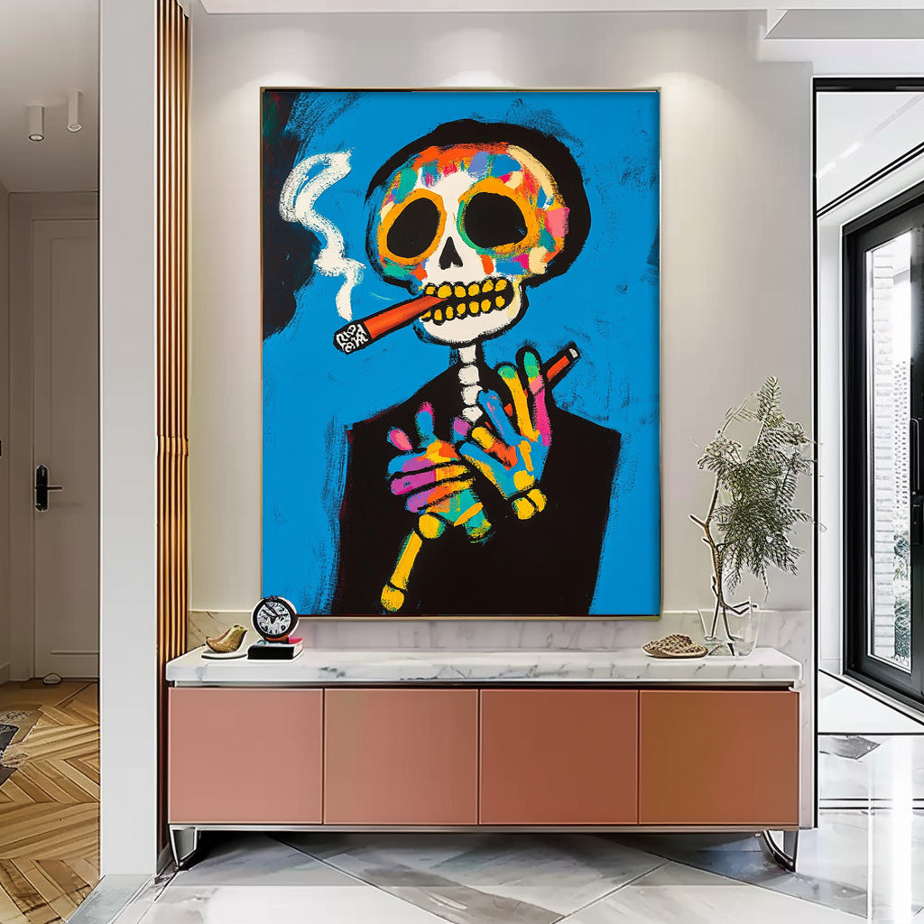 Lovely Skeleton Painting Colorful Original Abstract Wall Art Large Acrylic Painting Framed Unique Home Decor