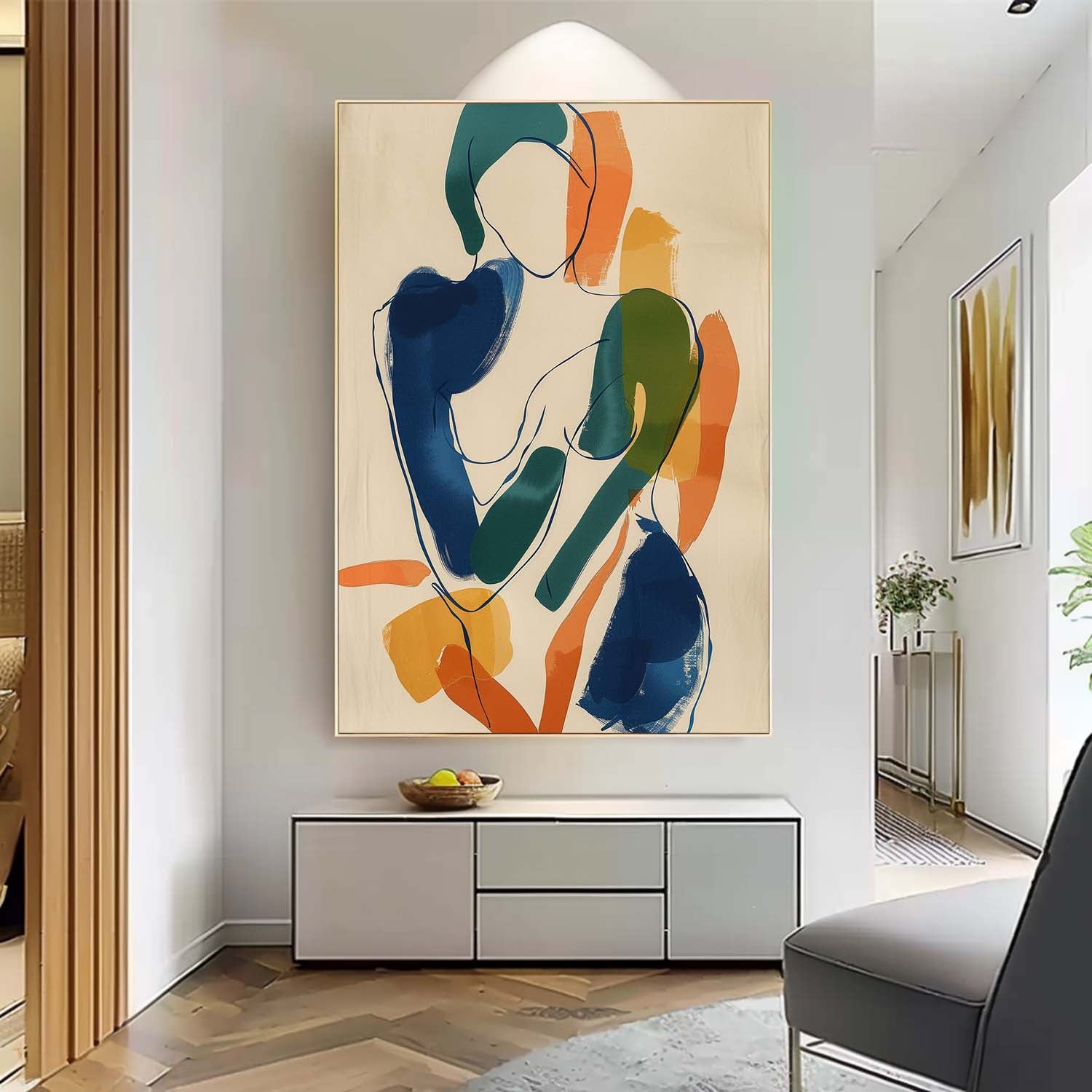 Abstract Minimalist Figure Canvas Painting Acrylic Framed Colorful Graffiti Female Wall Art Large Contemporary Art