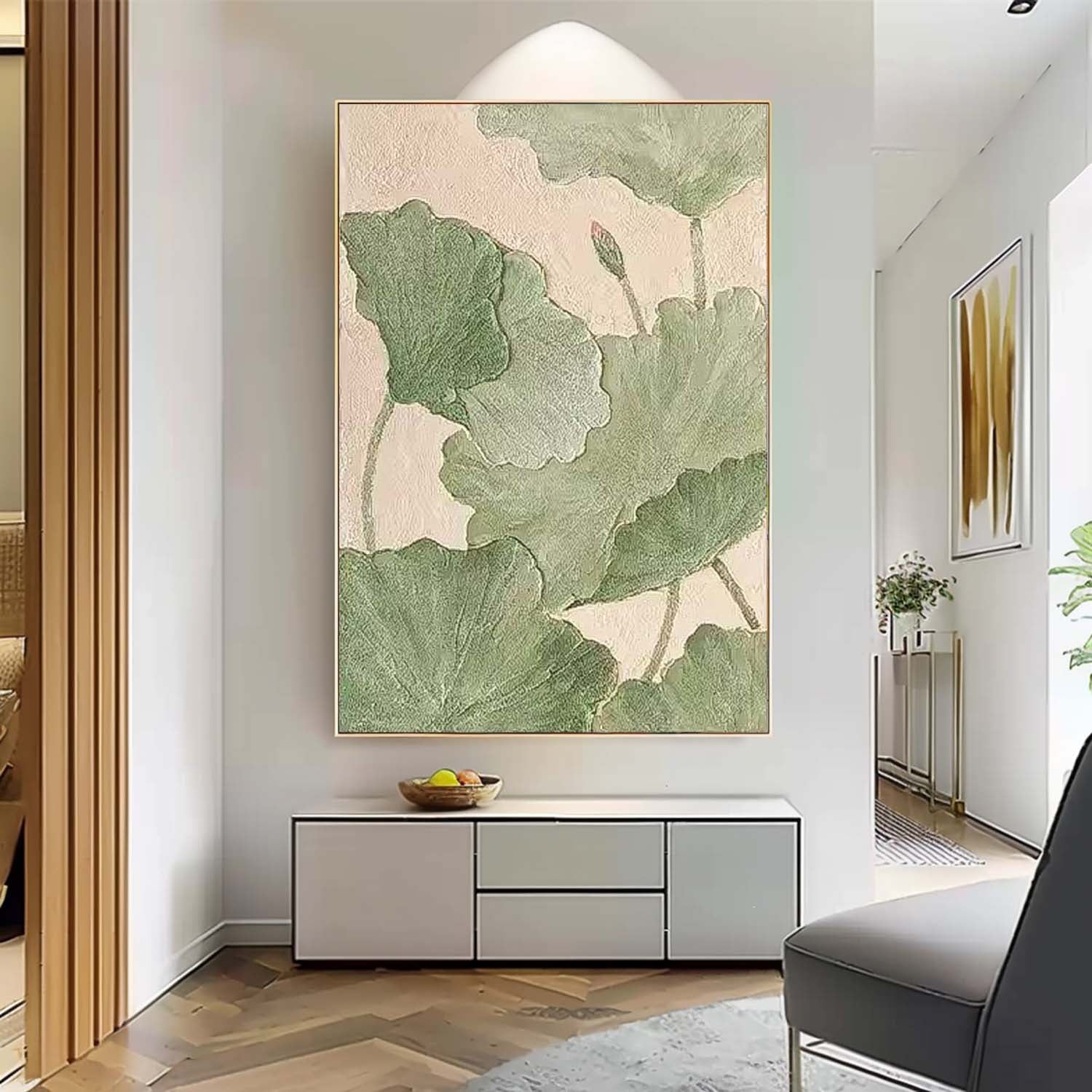 Original Modern Flowers Artwork Abstract Lotus Leaf Oil Painting On Canvas Floral Wall Art Home Decor