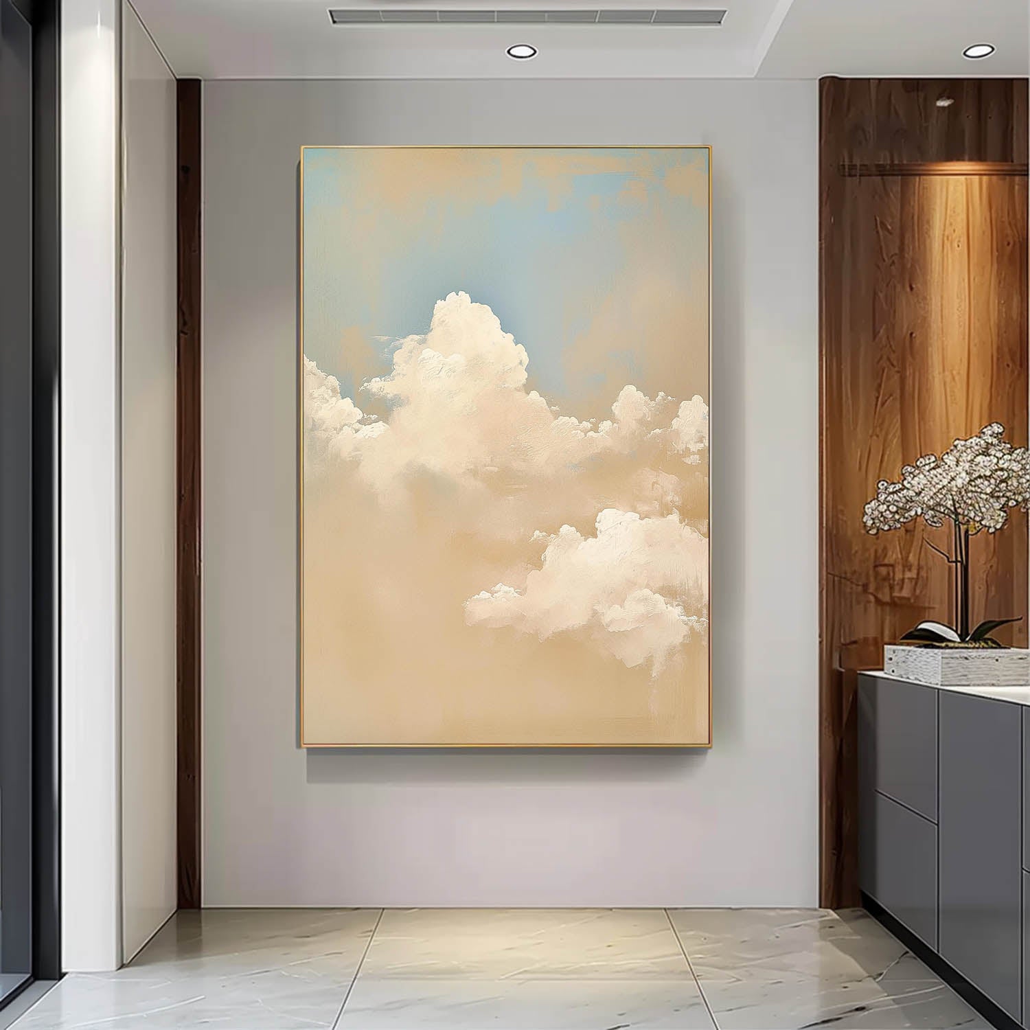 Abstract Cloud Oil Painting Warm Yellow Cloudiness Texture Large Cloud Painting On Canvas For Living Room