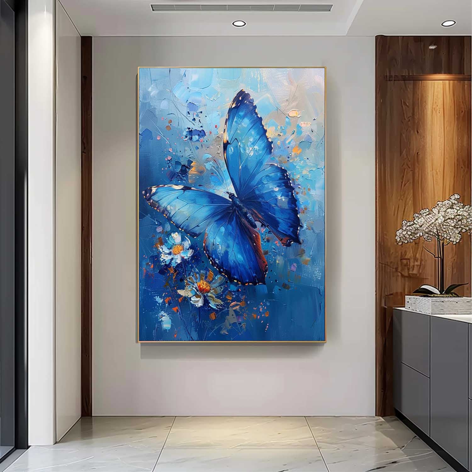 Impressionist Butterfly Wall Art Blue Oil Painting Modern Texture Oil Painting Original Artwork Decor