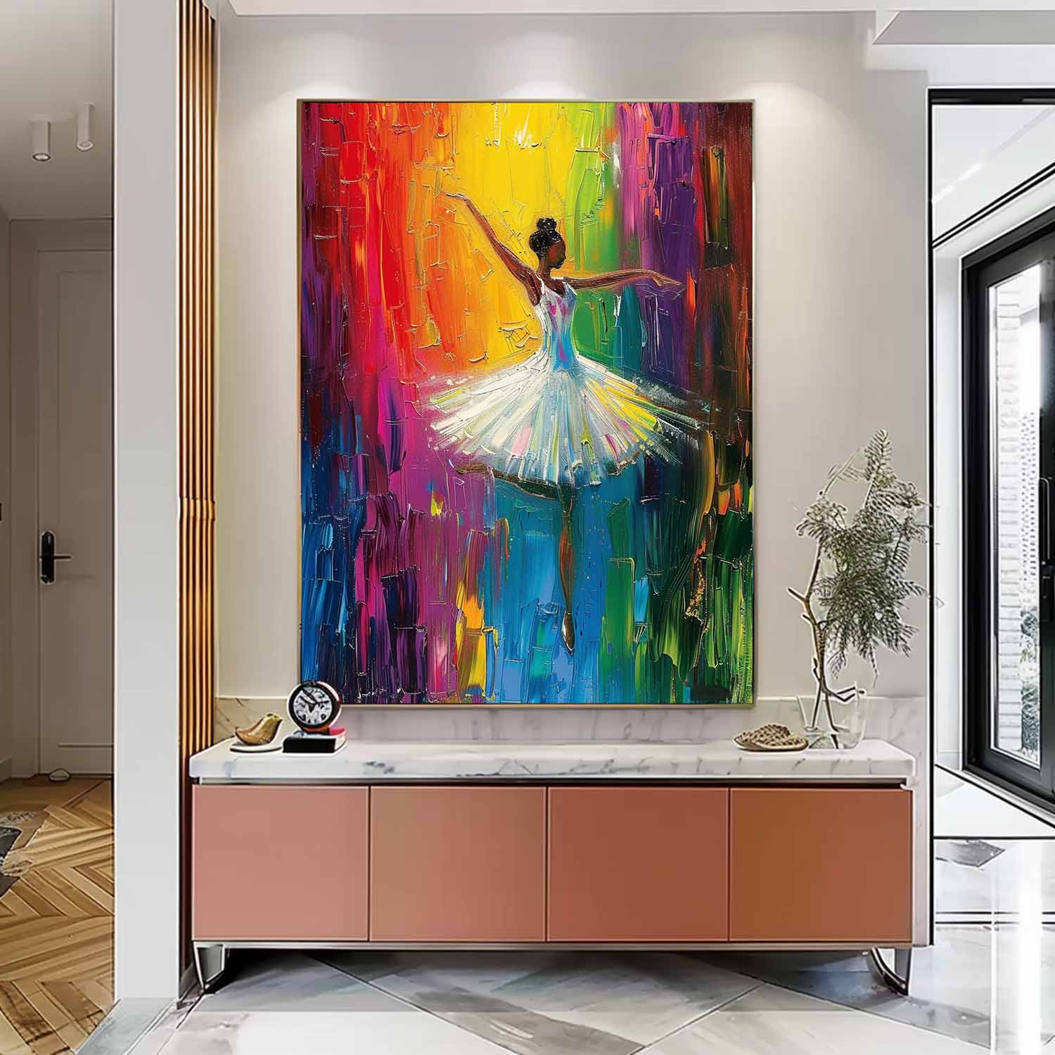 Colorful Artwork Original Modern Ballet Girl Wall Art Big Multicolor Girl Daning Painting Framed Gift