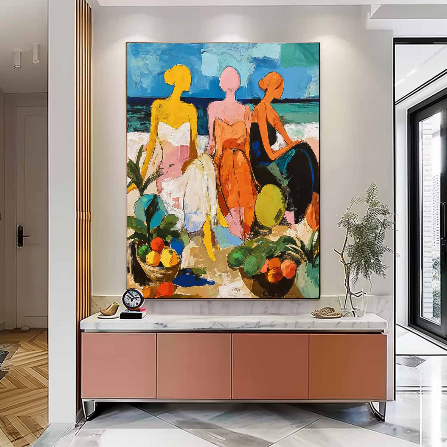 Abstract Woman Oil Painting Canvas Original Tropical Style Lady Art Oil Painting Modern Bohemian Home Decor