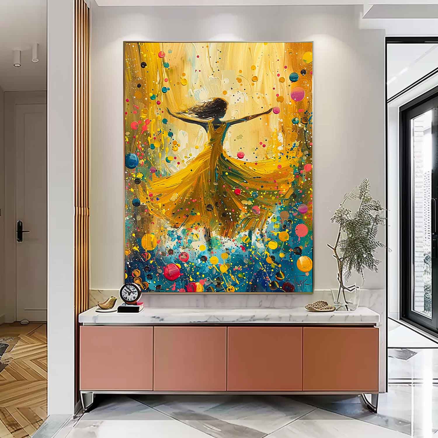 Original Exquisite Ballet Girl Wall Art Large Multicolor Girl Painting Framed Colorful Artwork Gift