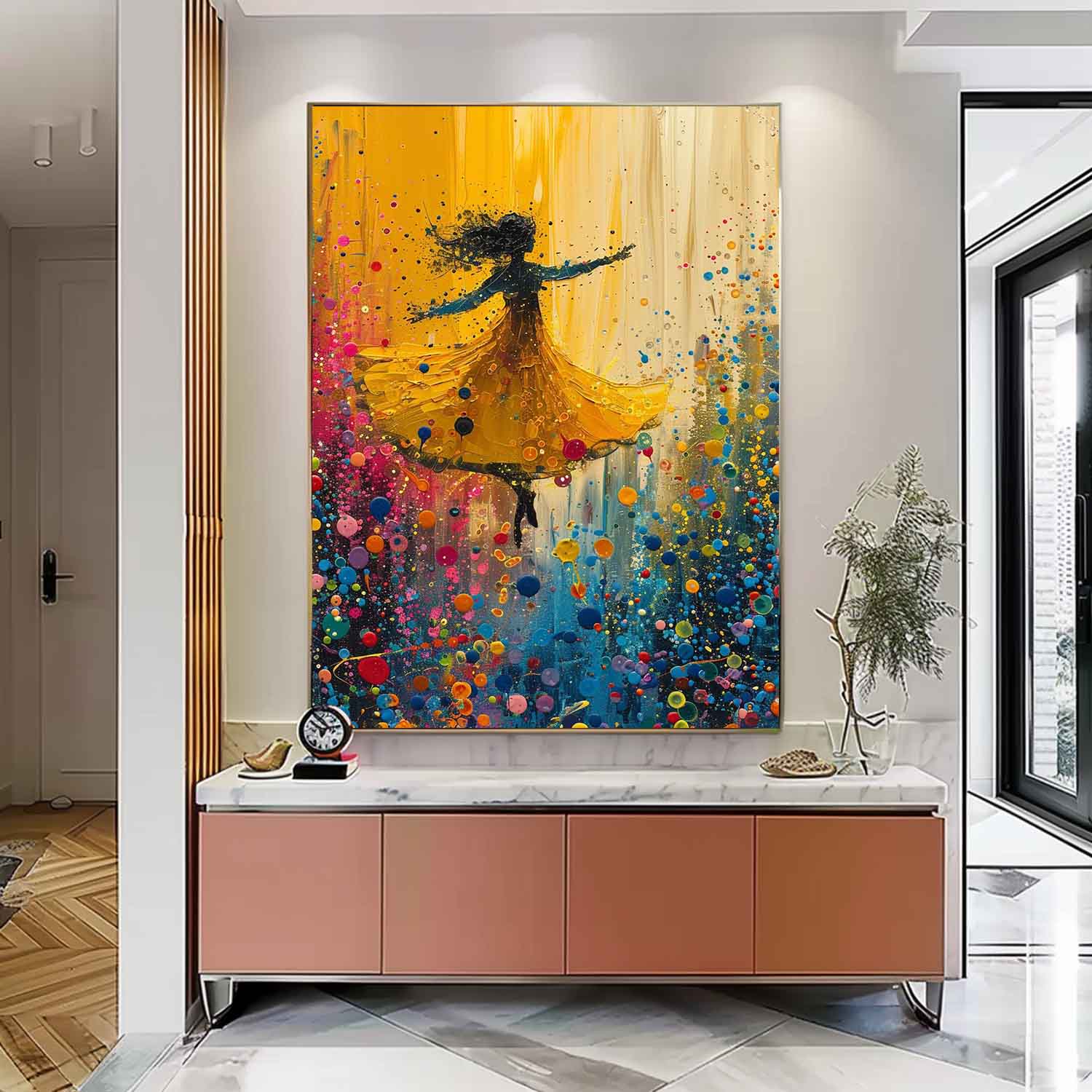 Gorgeous Original Modern Ballet Girl Wall Art Colorful Artwork Big Multicolor Girl Daning Painting Framed
