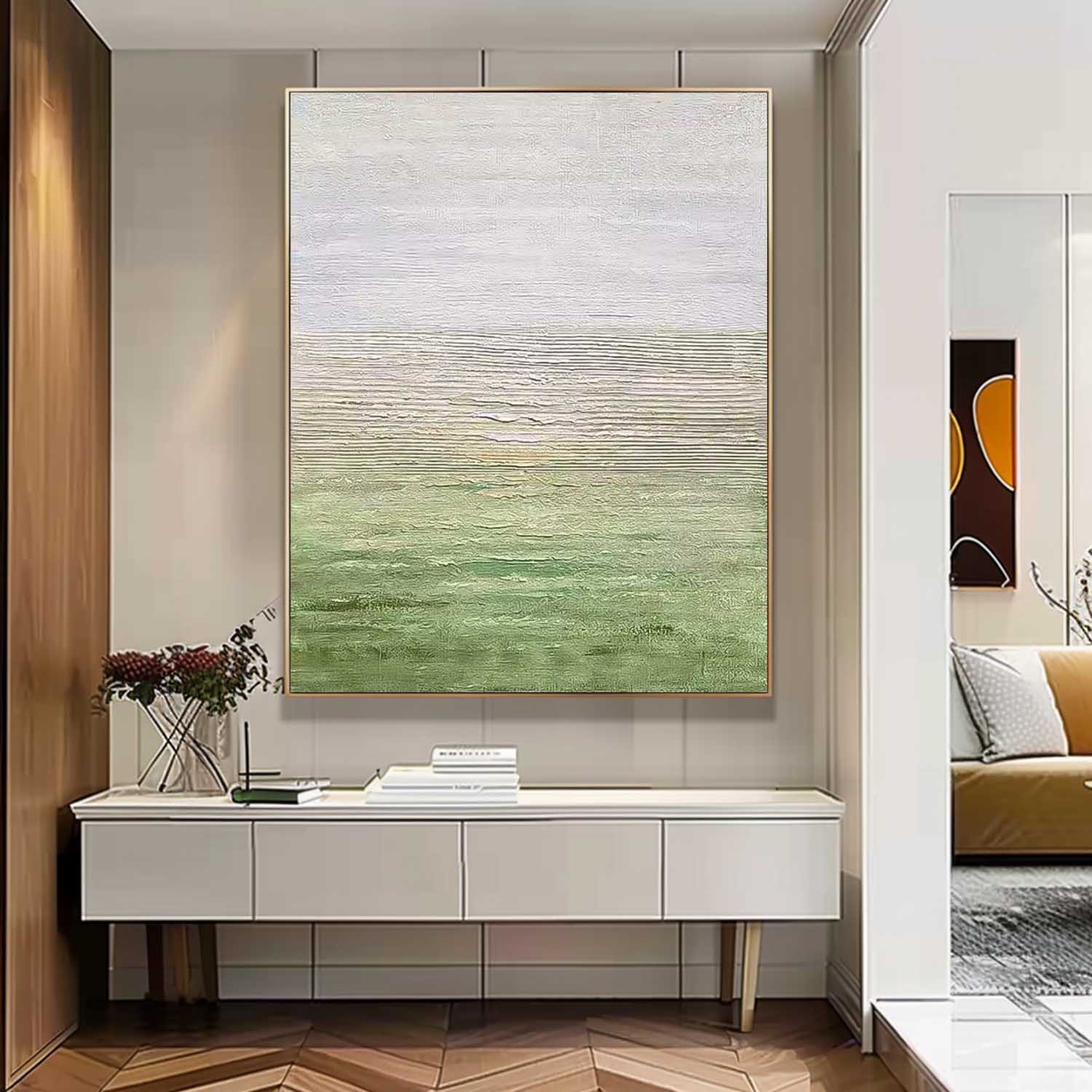 Large Wall Art Texture Minimalist Green Gradient Canvas Oil Painting Abstract Original framed Artwork