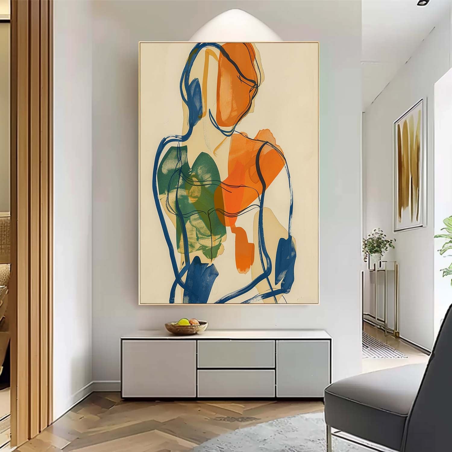 Bright Colors Original Abstract Body Line Outline Wall Art Figure Back Contour Acrylic Painting Minimalism Artwork