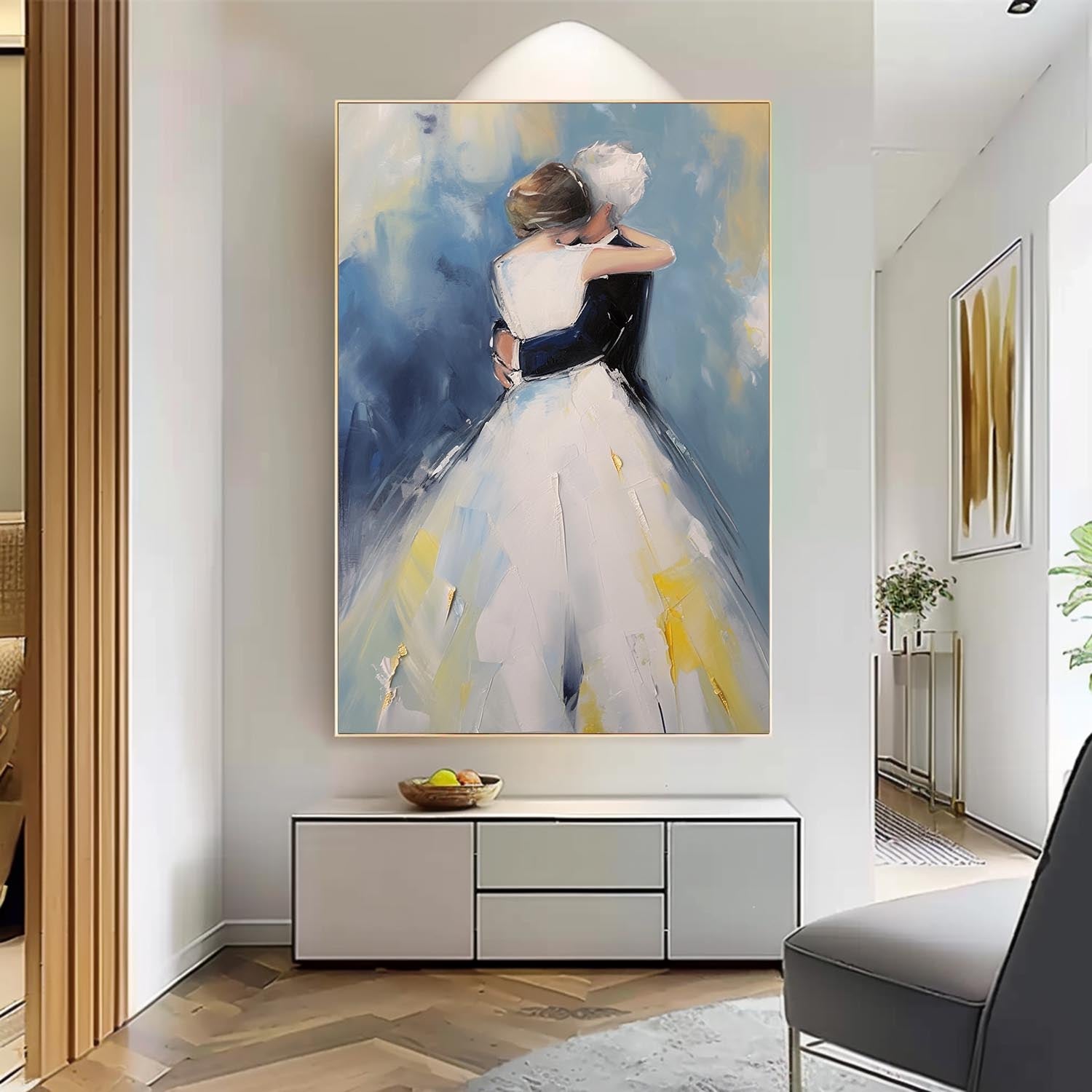 Large Texture Painting Framed Wedding Artwork Original Wall Art Character Outline Painting Anniversary Wedding Gift