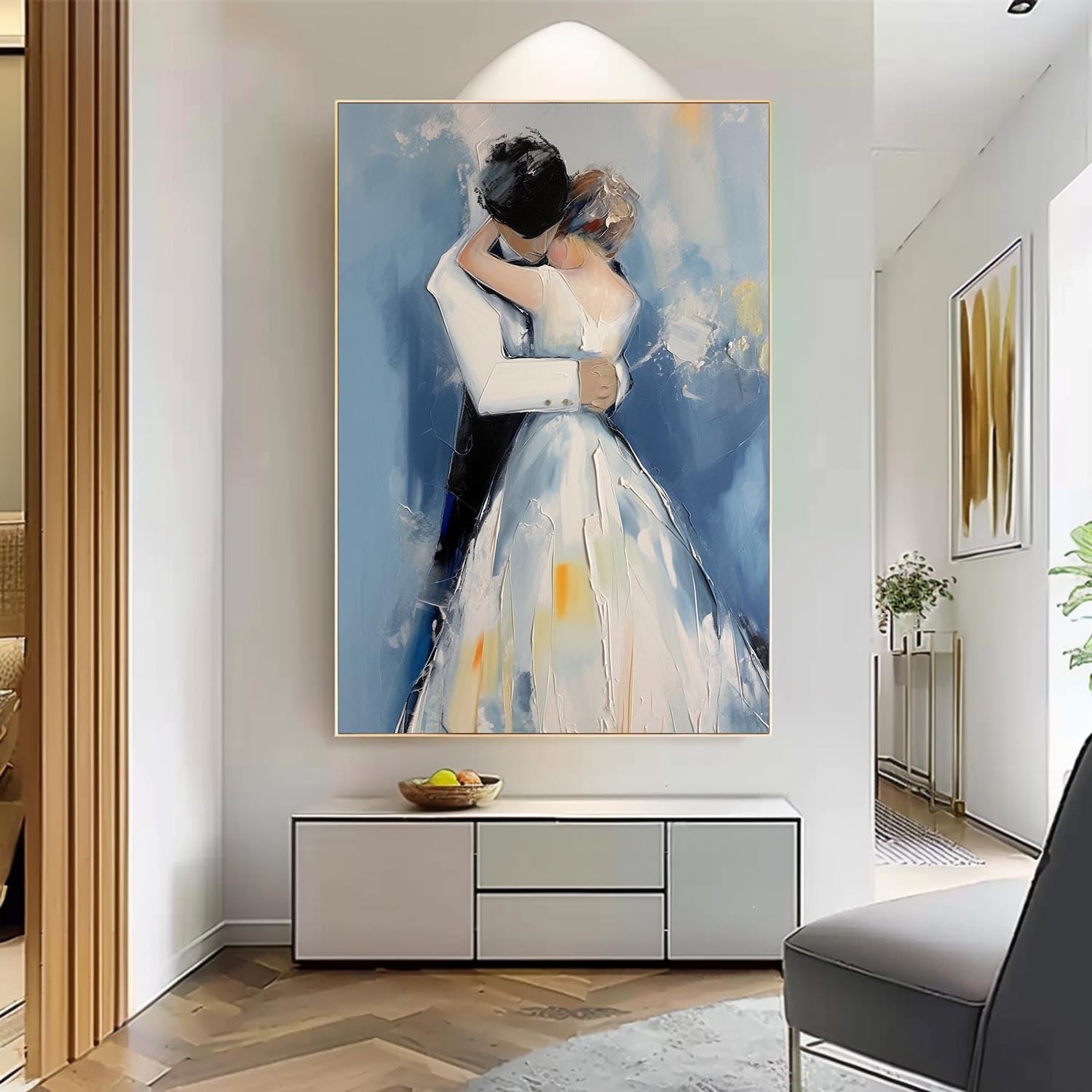 Character Outline Painting Large Texture Painting Framed Wedding Artwork Original Wall Art Anniversary Wedding Gift