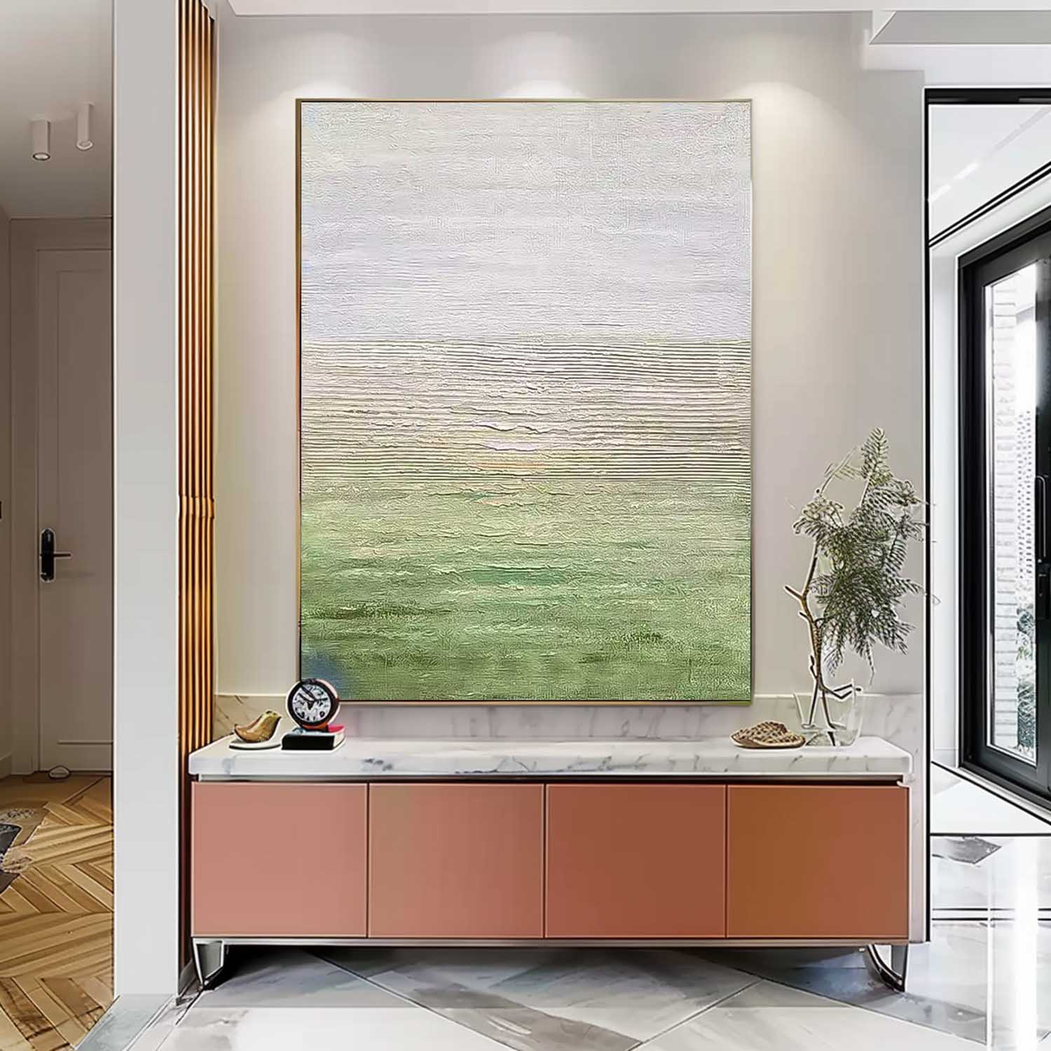 Large Wall Art Texture Minimalist Green Gradient Canvas Oil Painting Abstract Original framed Artwork