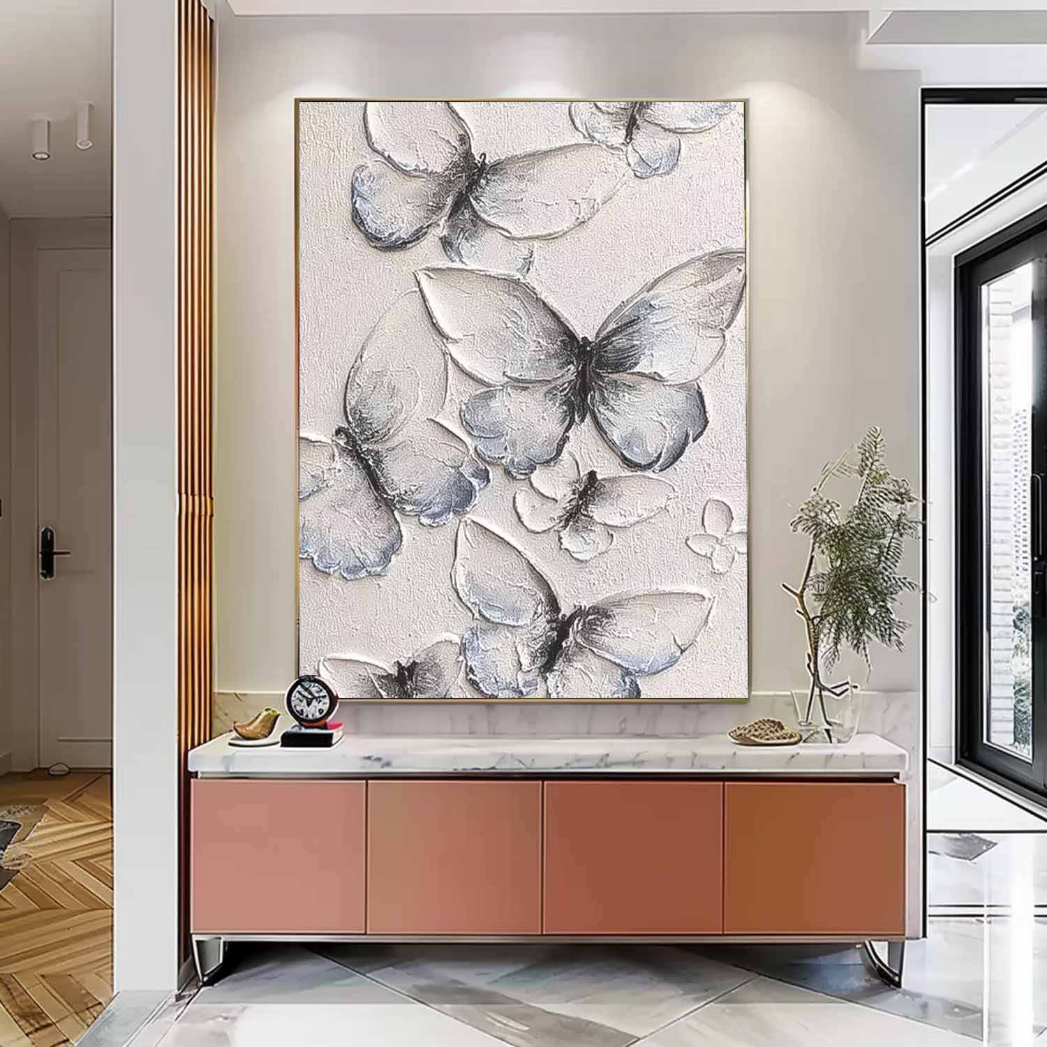 White And Blue butterfly Oil Painting Modern Texture Animal Oil Painting Impressionist butterfly Wall Art