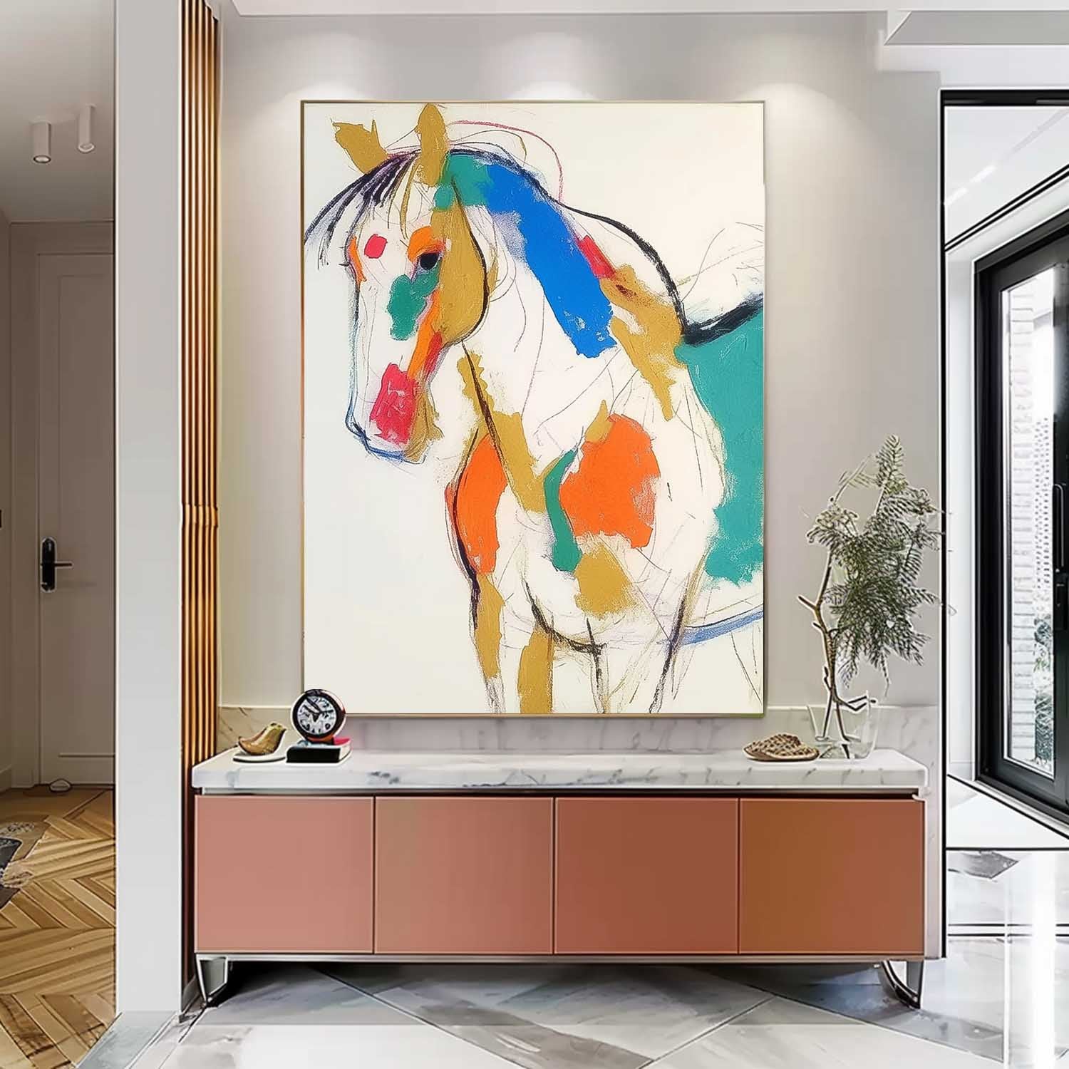 Minimalism Animal Oil Painting Large Horse Acrylic Painting Modern Colorful Abstract Wall Art Home Decor