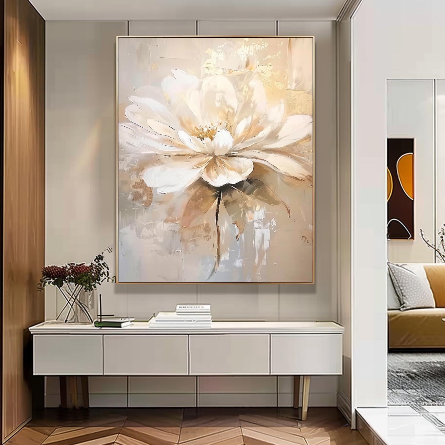 Original Abstract Painting Bright Color Flowers Acrylic Painting Canvas Large Textured Floral Art Framed