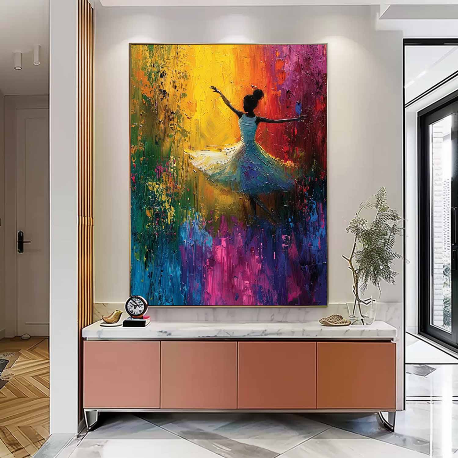 Original Modern Ballet Girl Wall Art Colorful Artwork Big Multicolor Gorgeous Girl Daning Painting Framed