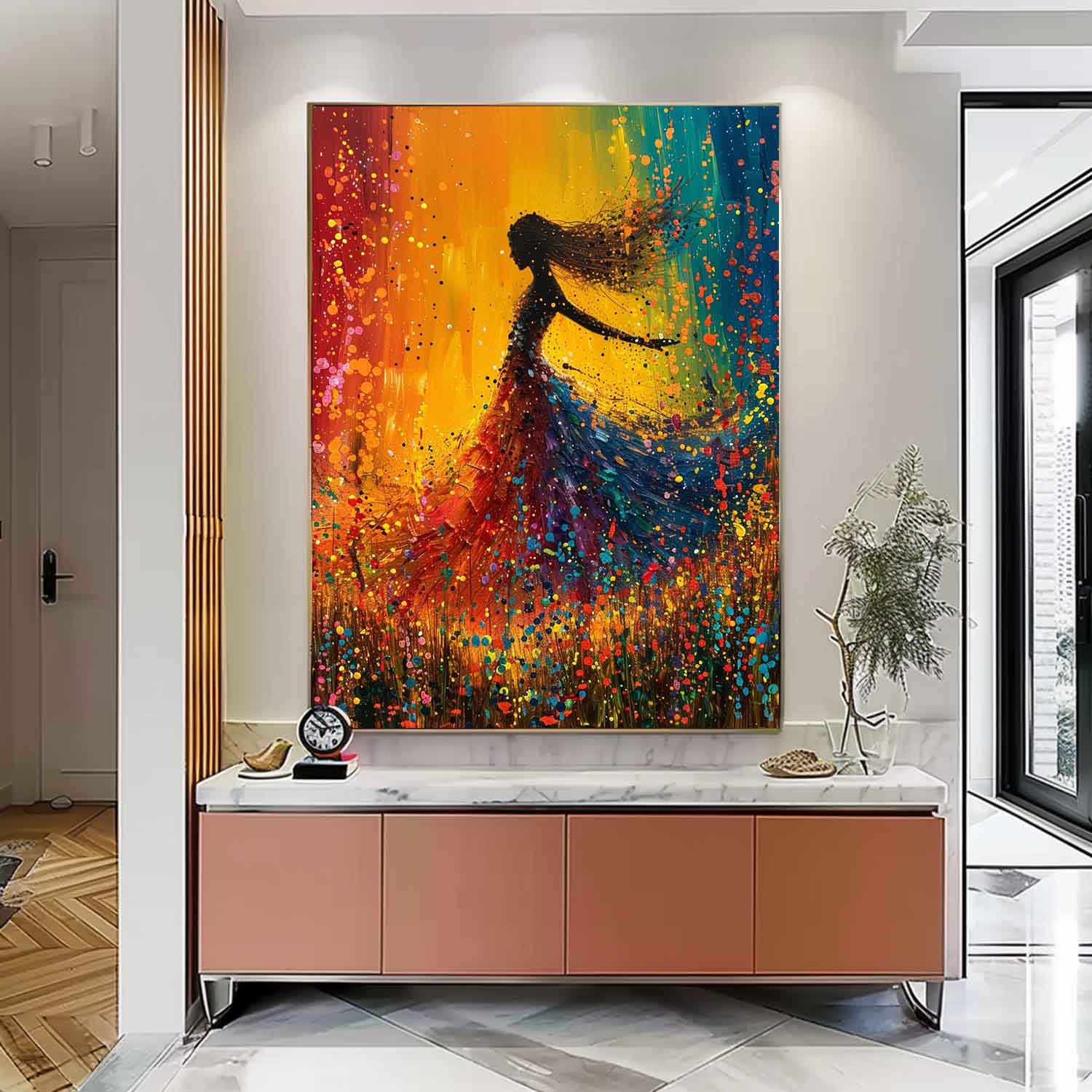 Colorful Artwork Original Modern Ballet Girl Wall Art Big Multicolor Gorgeous Girl Daning Painting Framed