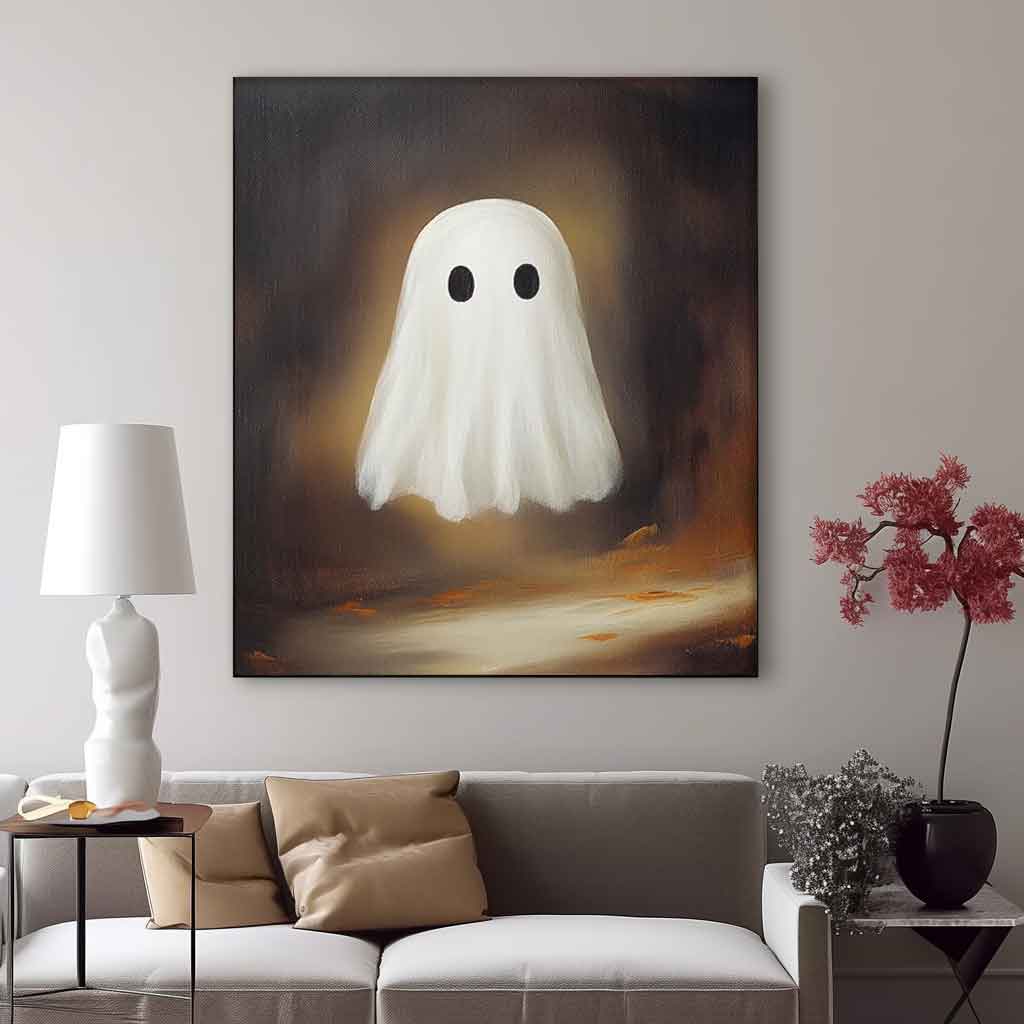 Large Cute Ghost Square Texture Abstract Wall Art Framed Modern Abstract Canvas Painting Holiday Decorations