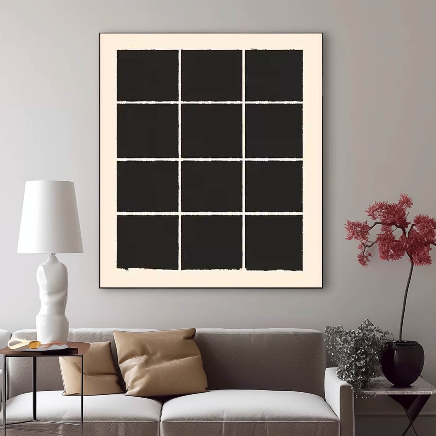 Square Modern Minimalist Canvas Acrylic Painting Large Abstract Artwork Original Geometry Wall Art