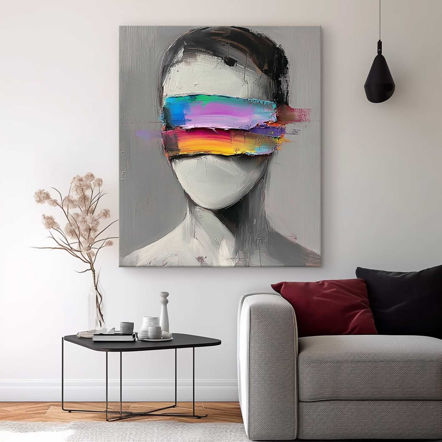 Large Grey Acrylic Painting Framed Original Faceless Portrait Contemporary Wall Art Abstract Artwork